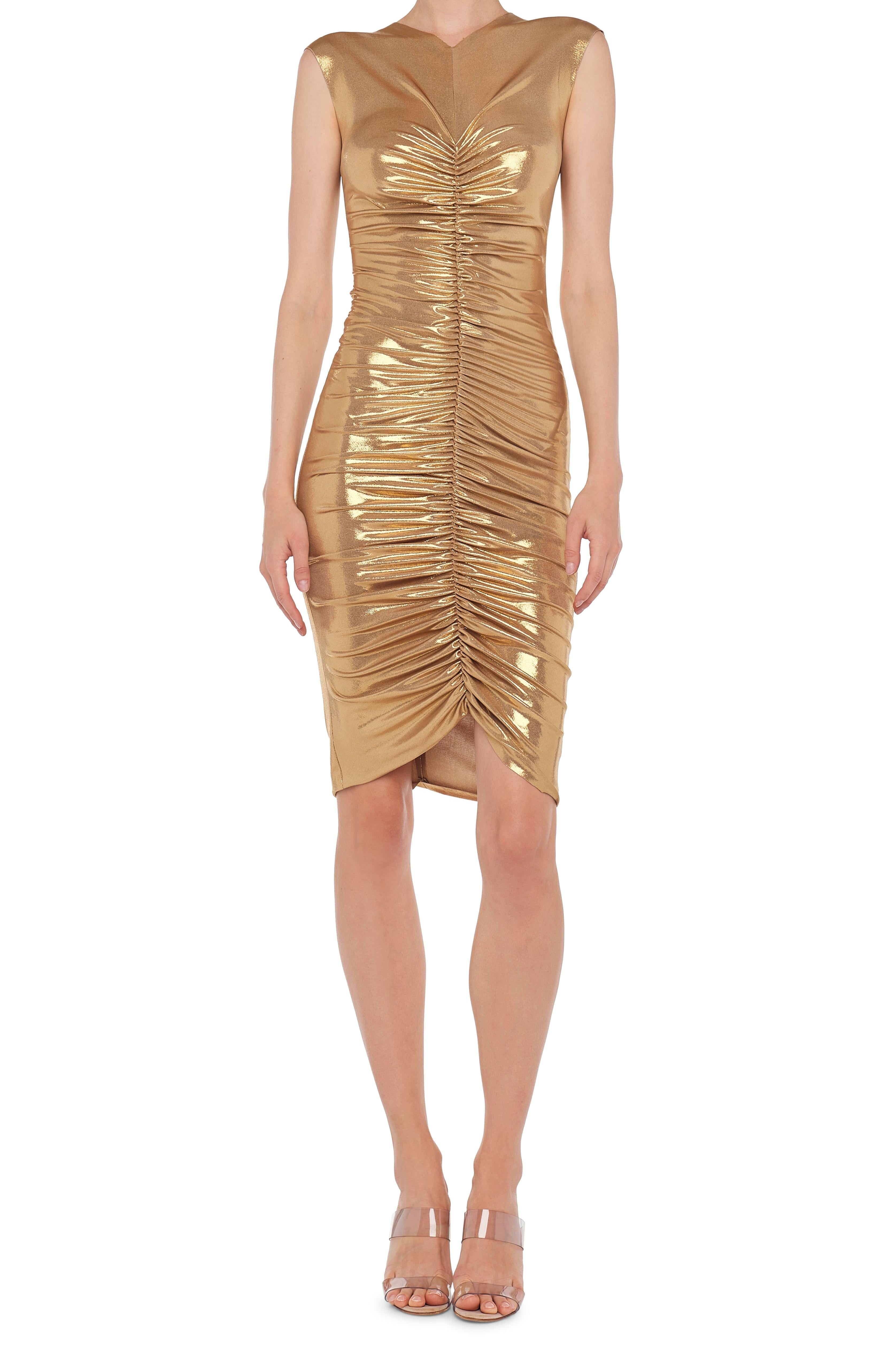 SLEEVELESS V NECK SHIRRED FRONT DRESS