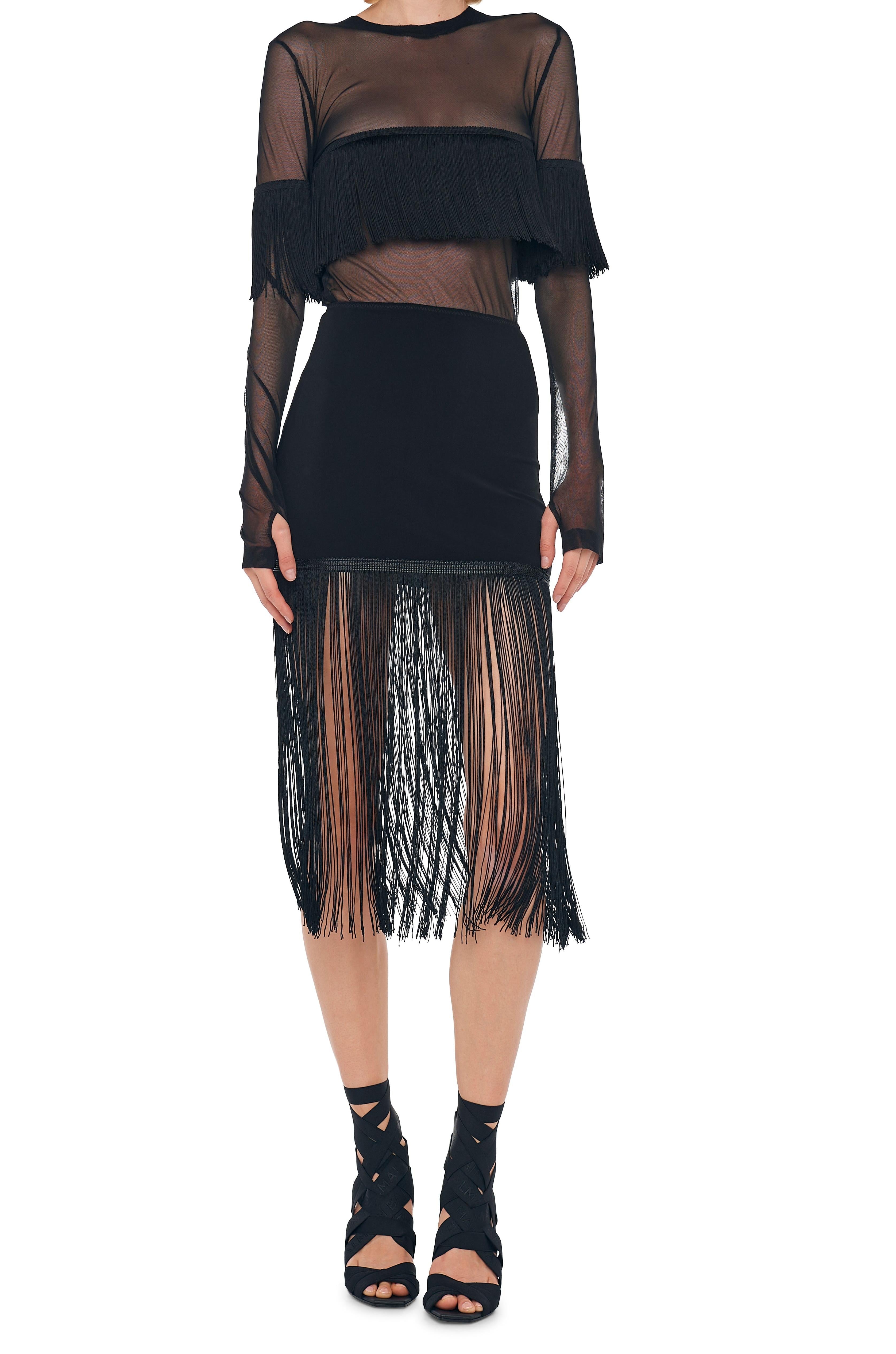 LONG SLEEVE CREWNECK FRINGE TOP