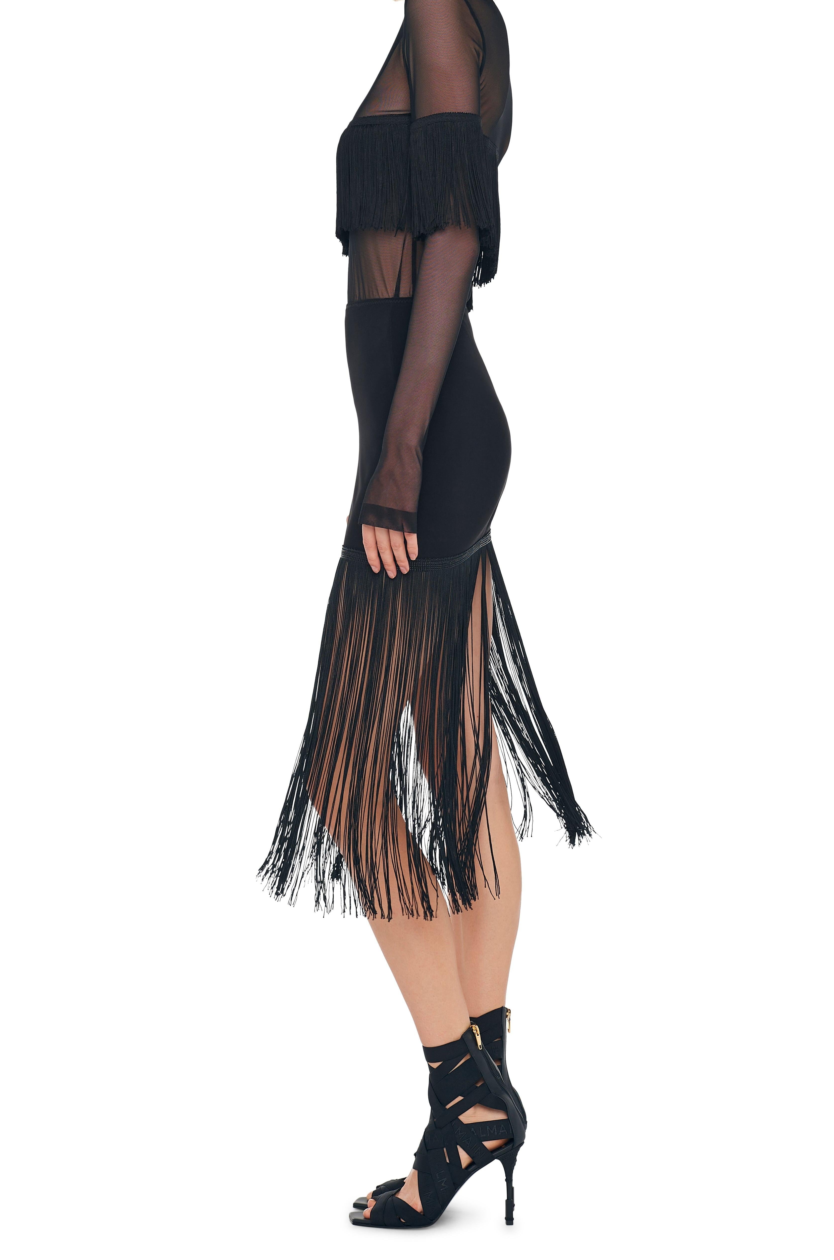 LONG SLEEVE CREWNECK FRINGE TOP