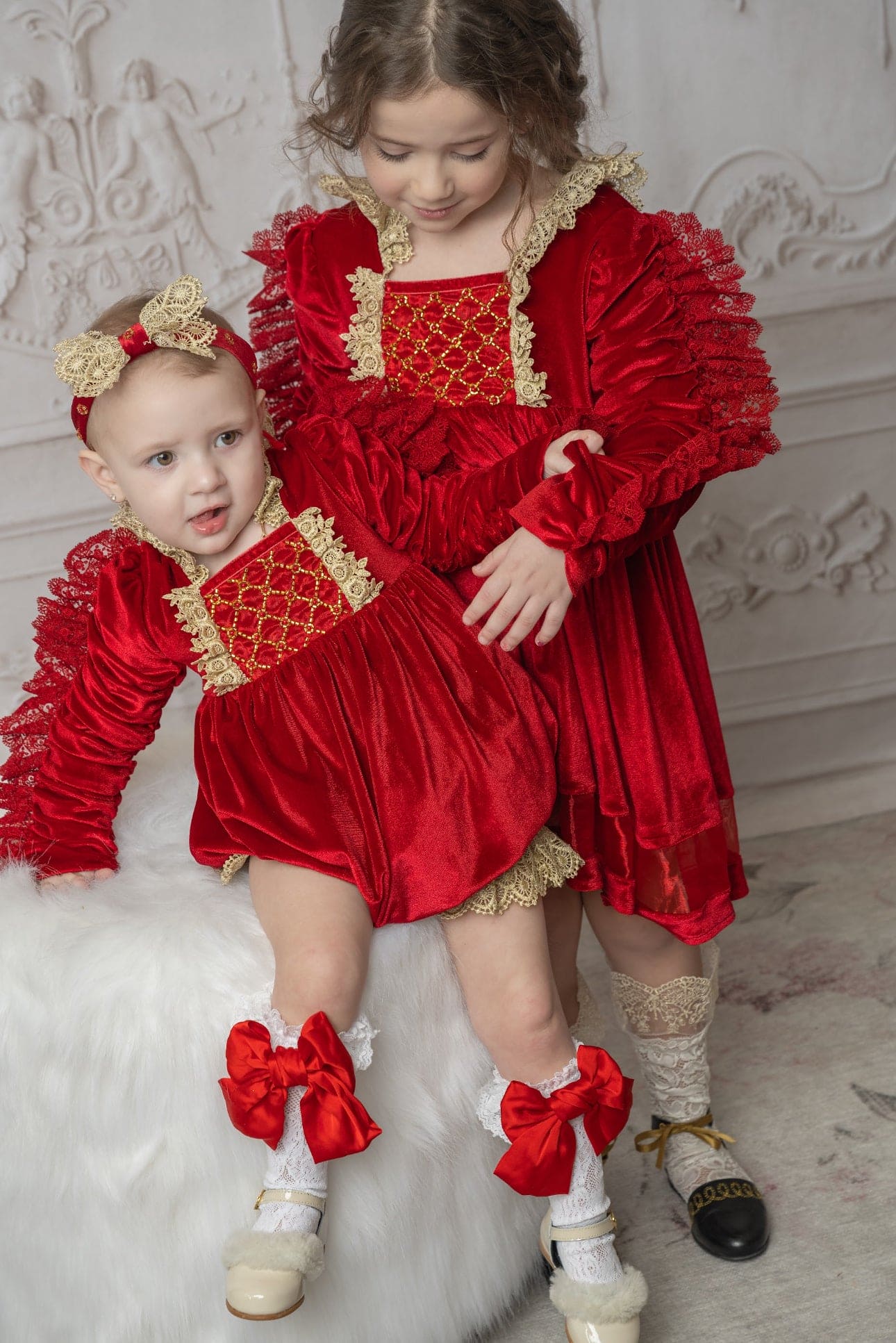 Victoria Red Velvet Romper - Petite Maison Kids