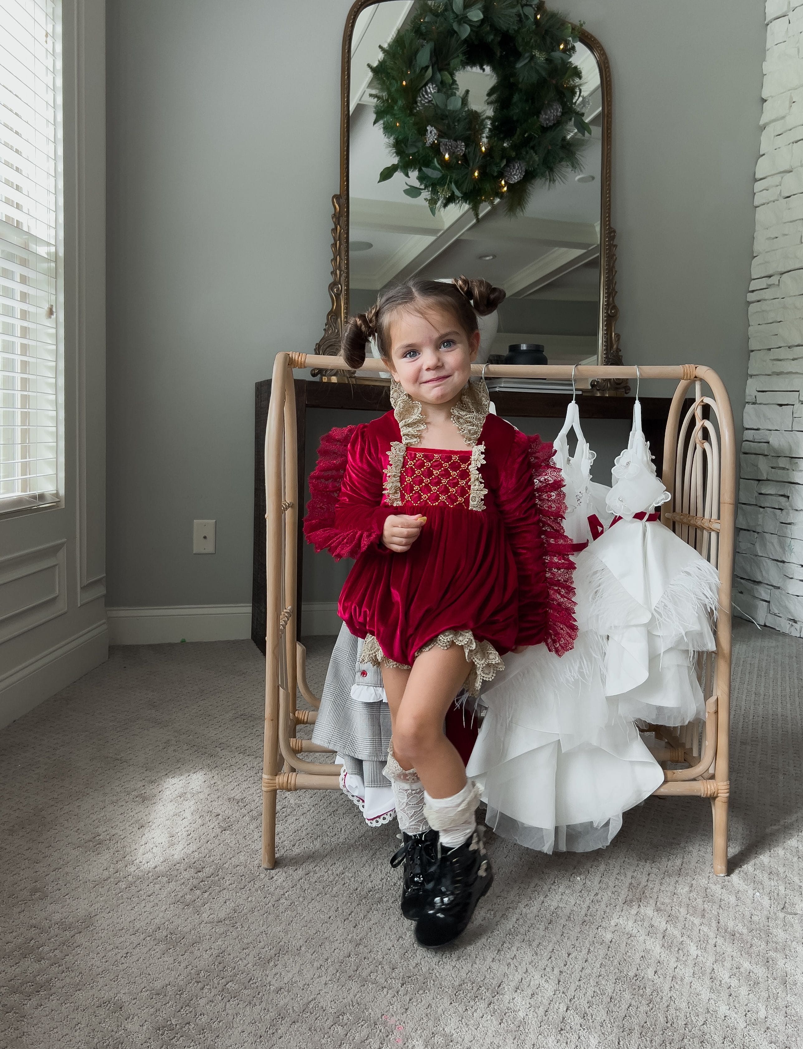 Victoria Red Velvet Romper - Petite Maison Kids