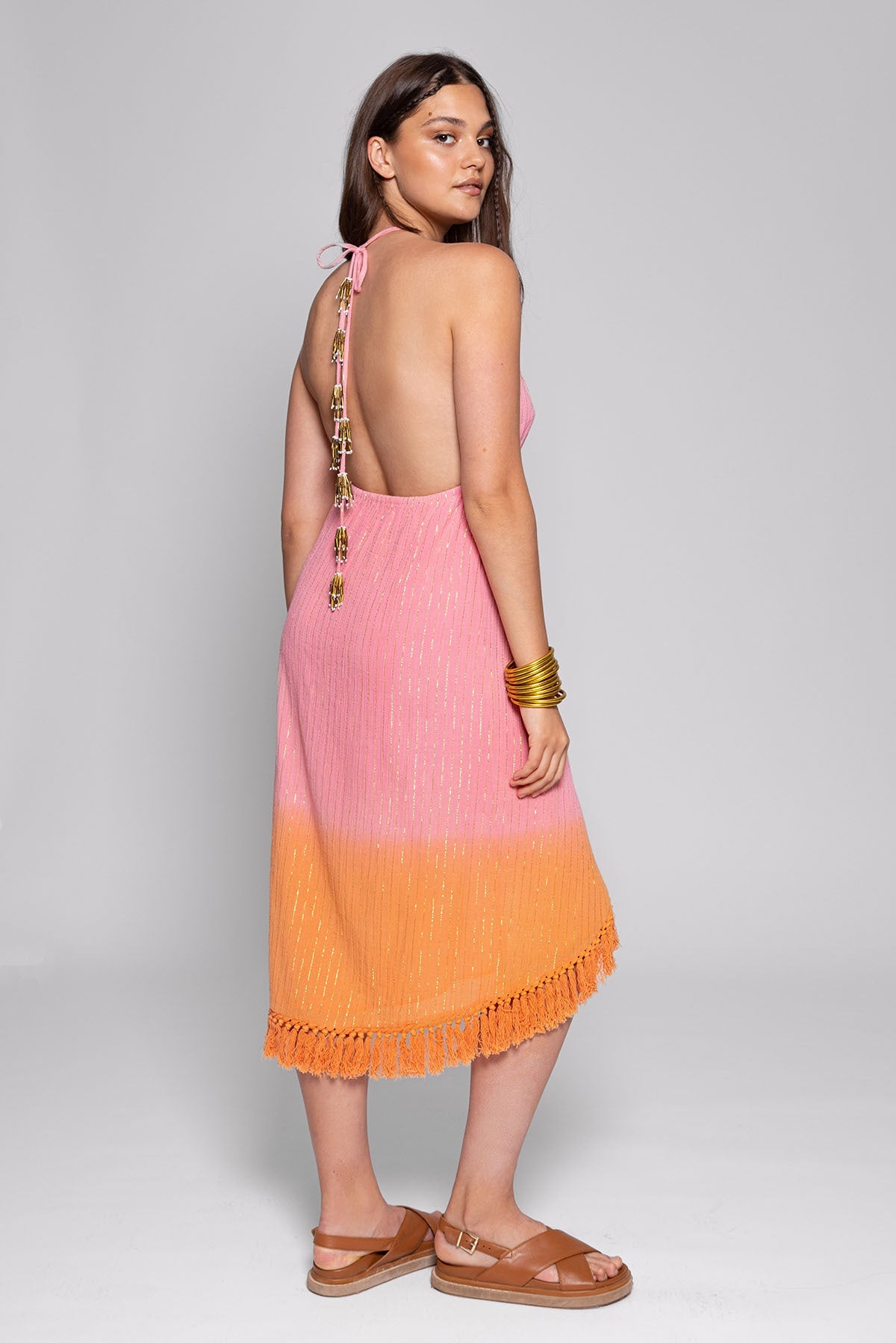 ADELA DRESS DUBAI TIE & DYE PINK AND ORANGE