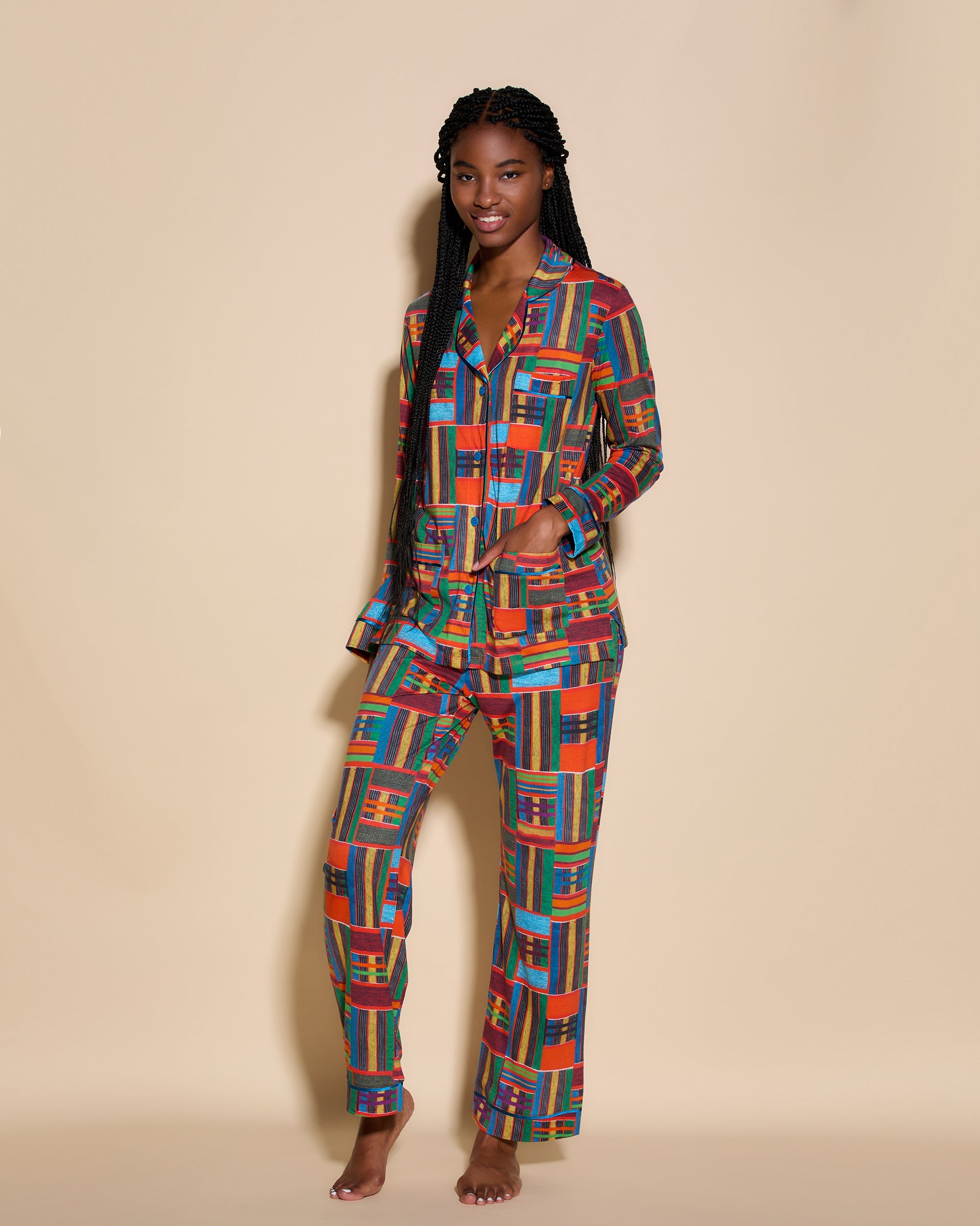 3 Pockets Long Sleeve Top & Pant Pajama Set