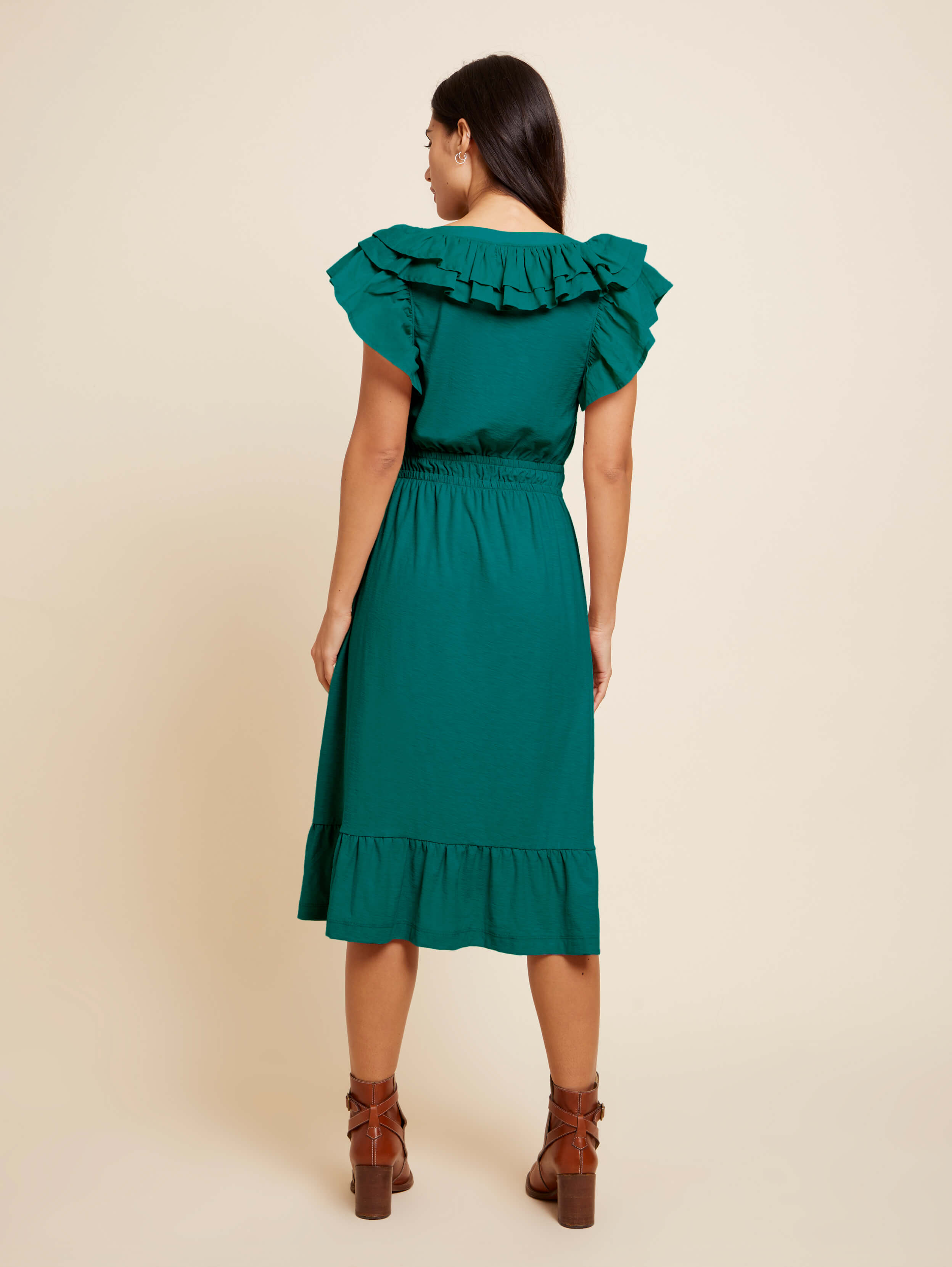 NATION LTD Aria Contrast Ruffle Midi Dress