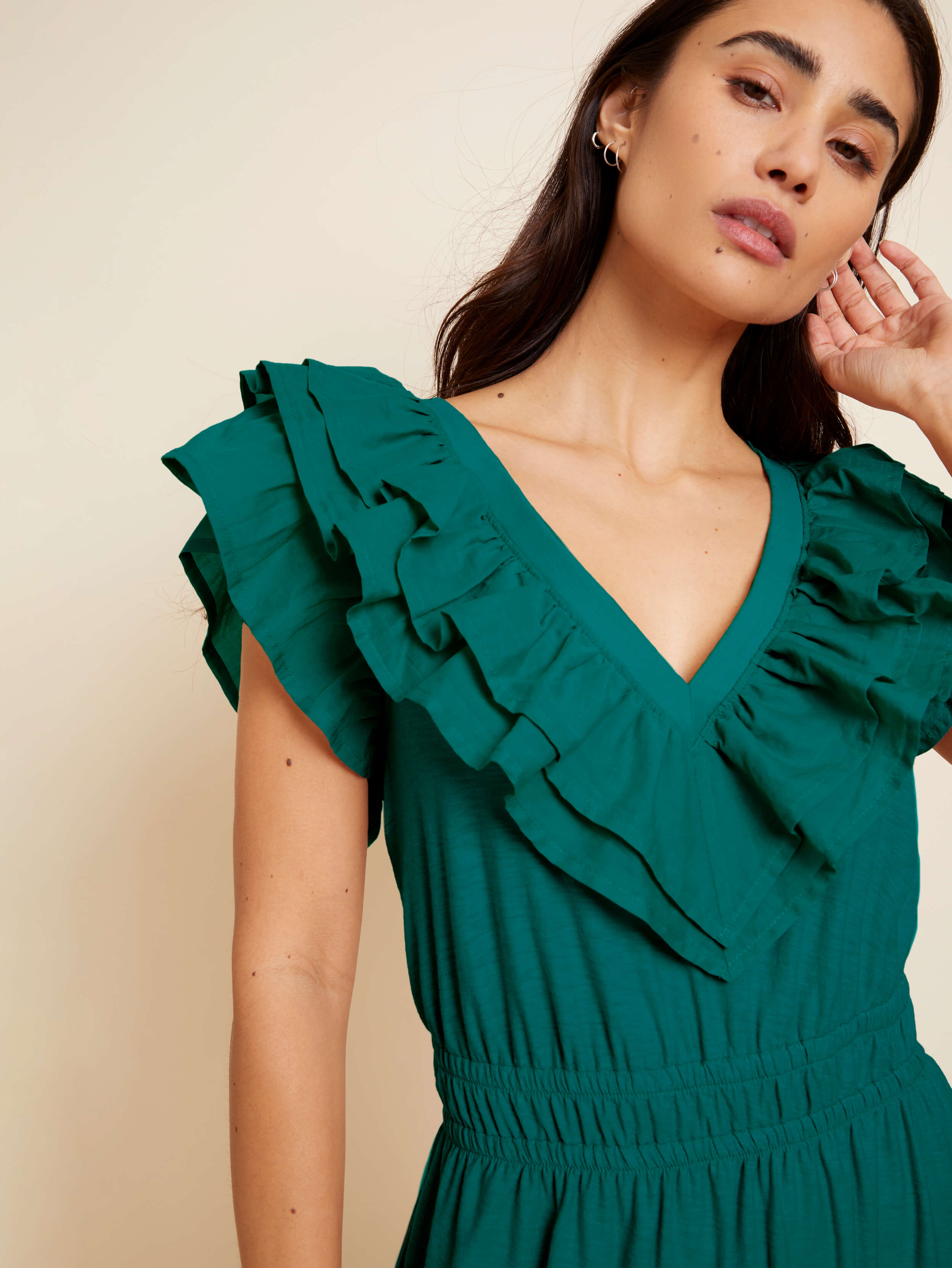 NATION LTD Aria Contrast Ruffle Midi Dress