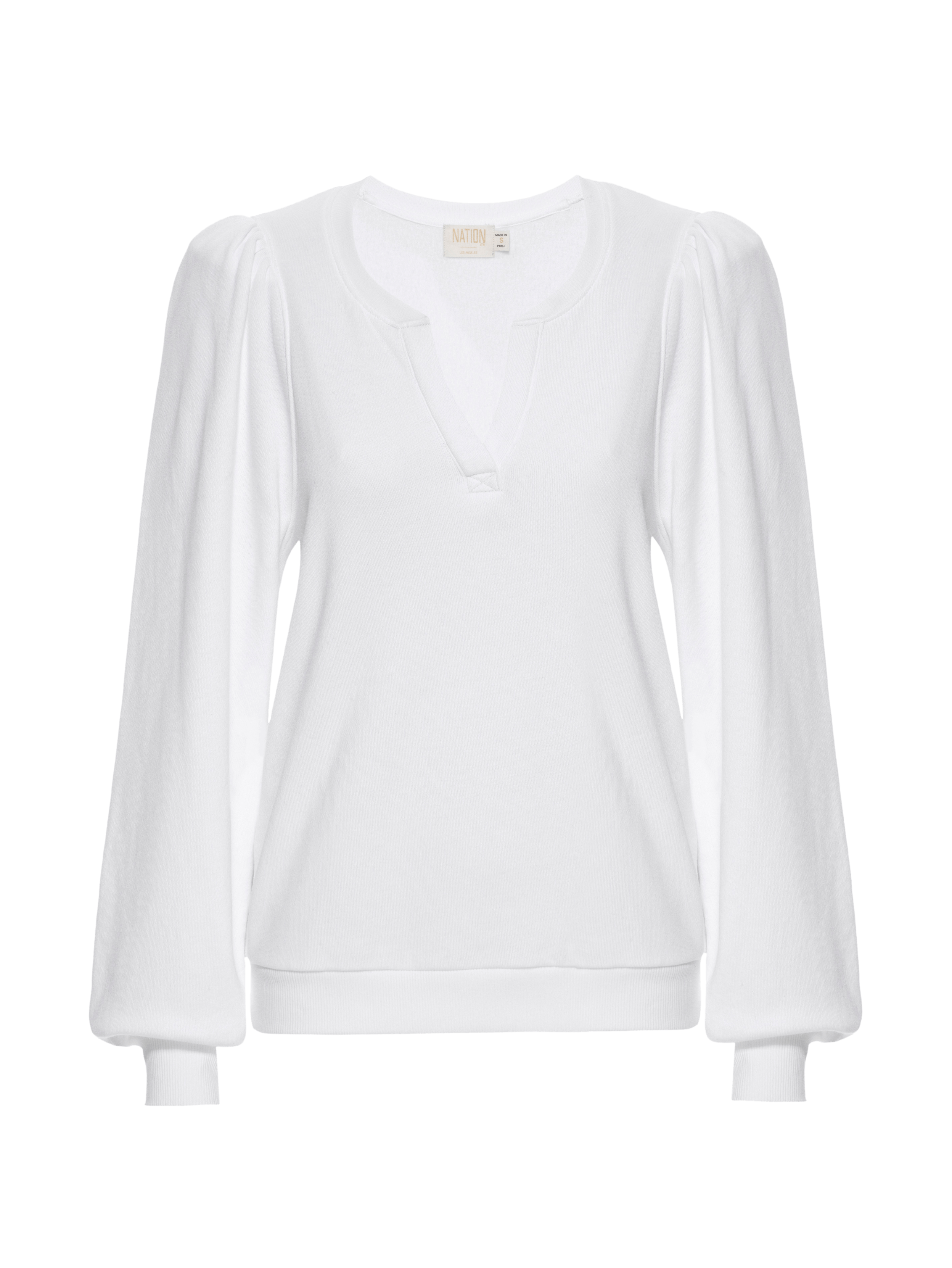 NATION LTD Asher Split Neck Puff Sleeve Sweatshirt