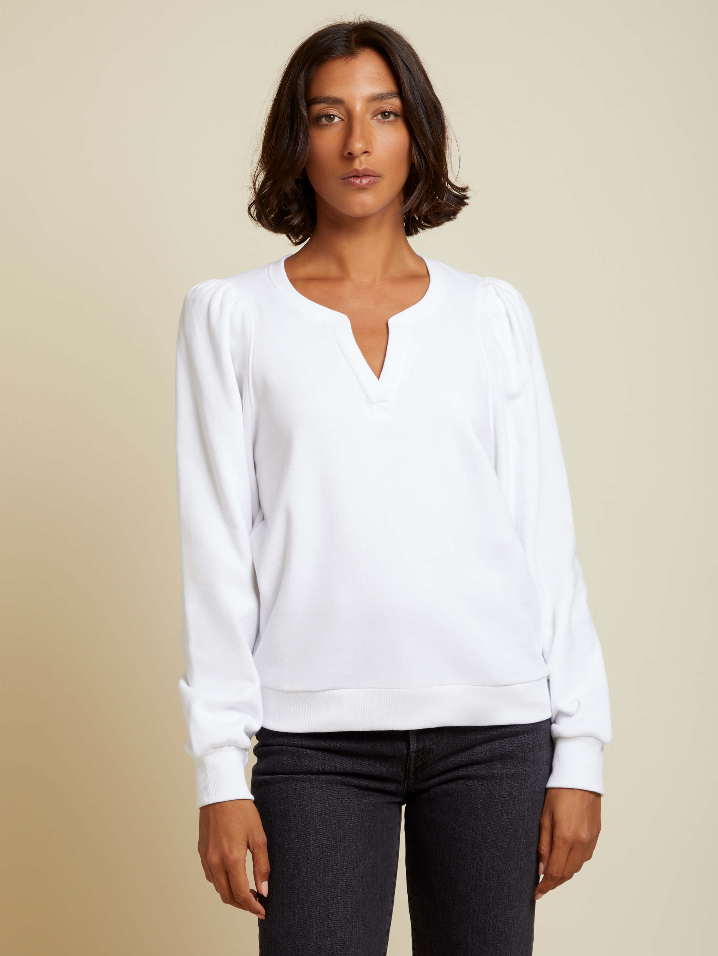 NATION LTD Asher Split Neck Puff Sleeve Sweatshirt