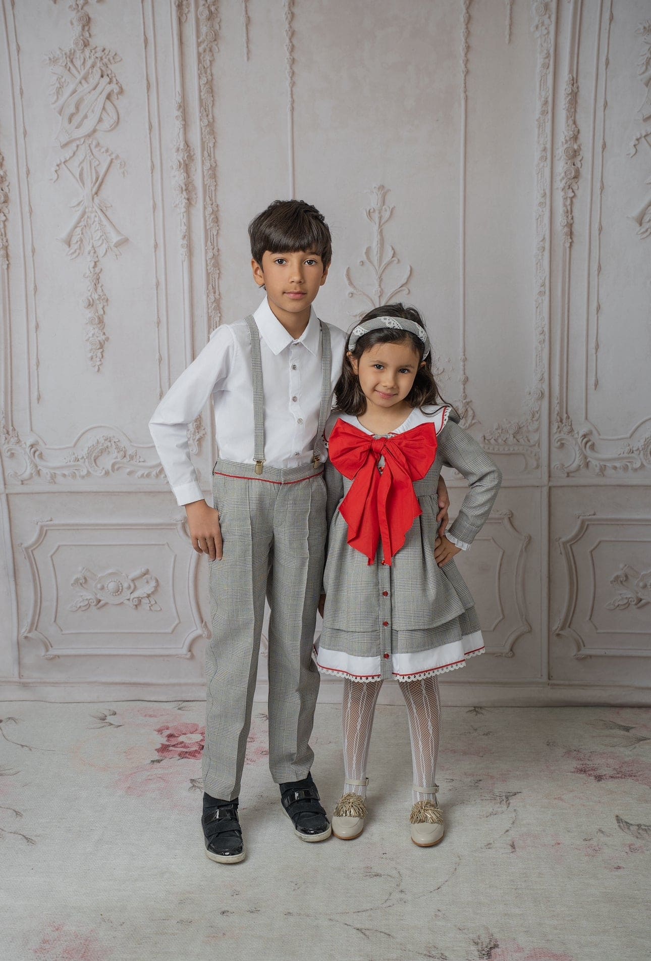 Georgina Tartan Print Dress with Red Bow - Petite Maison Kids