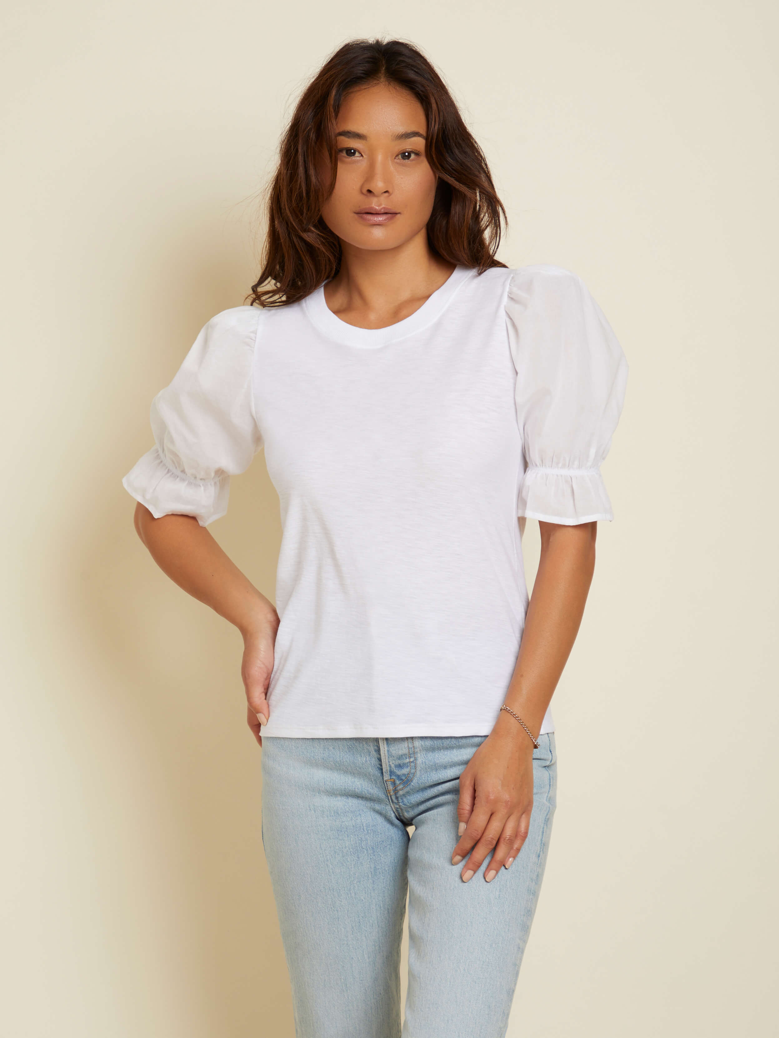 NATION LTD Bia Gathered Sleeve Tee