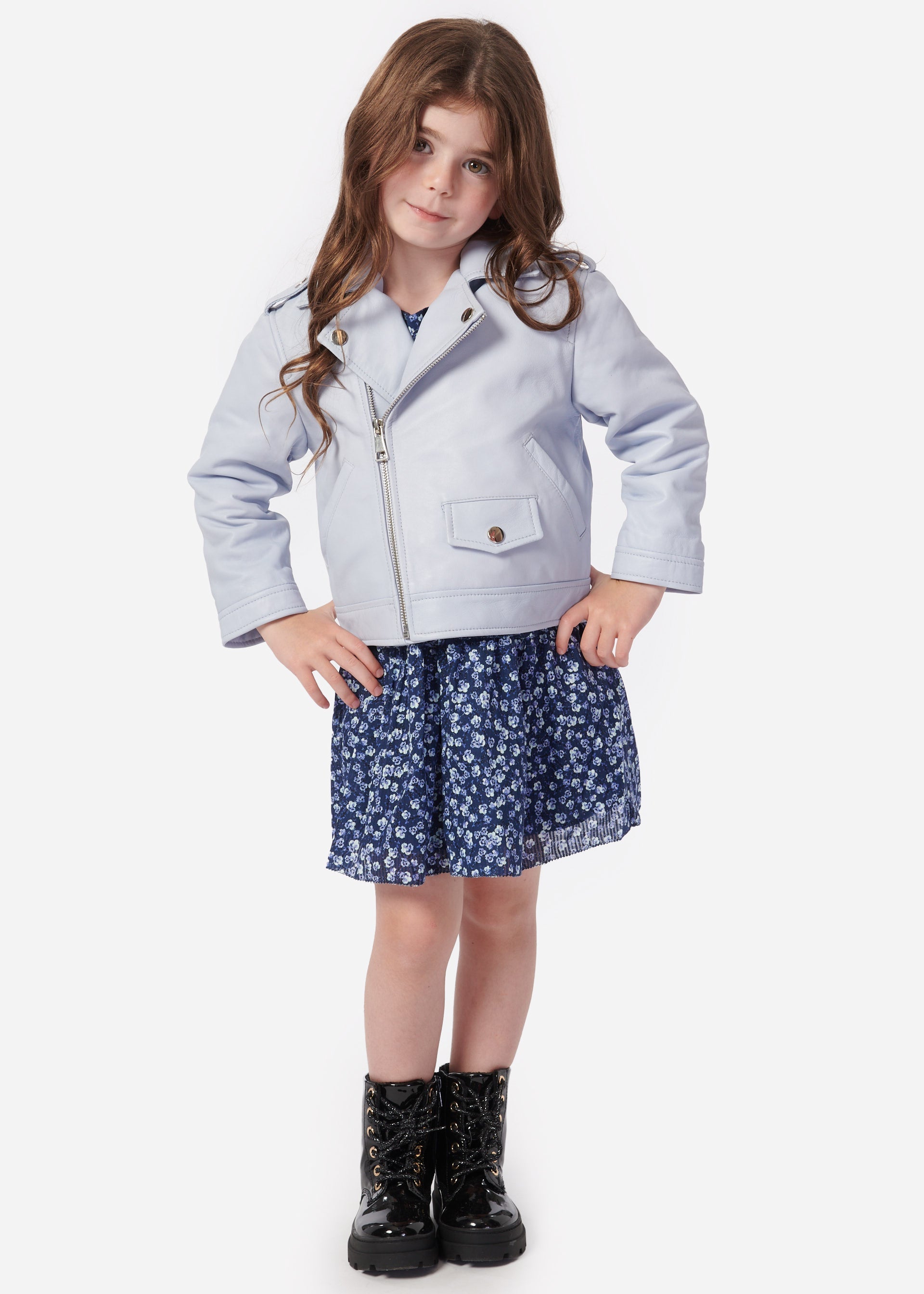 Kids Kali Genuine Leather Jacket Baby Blue