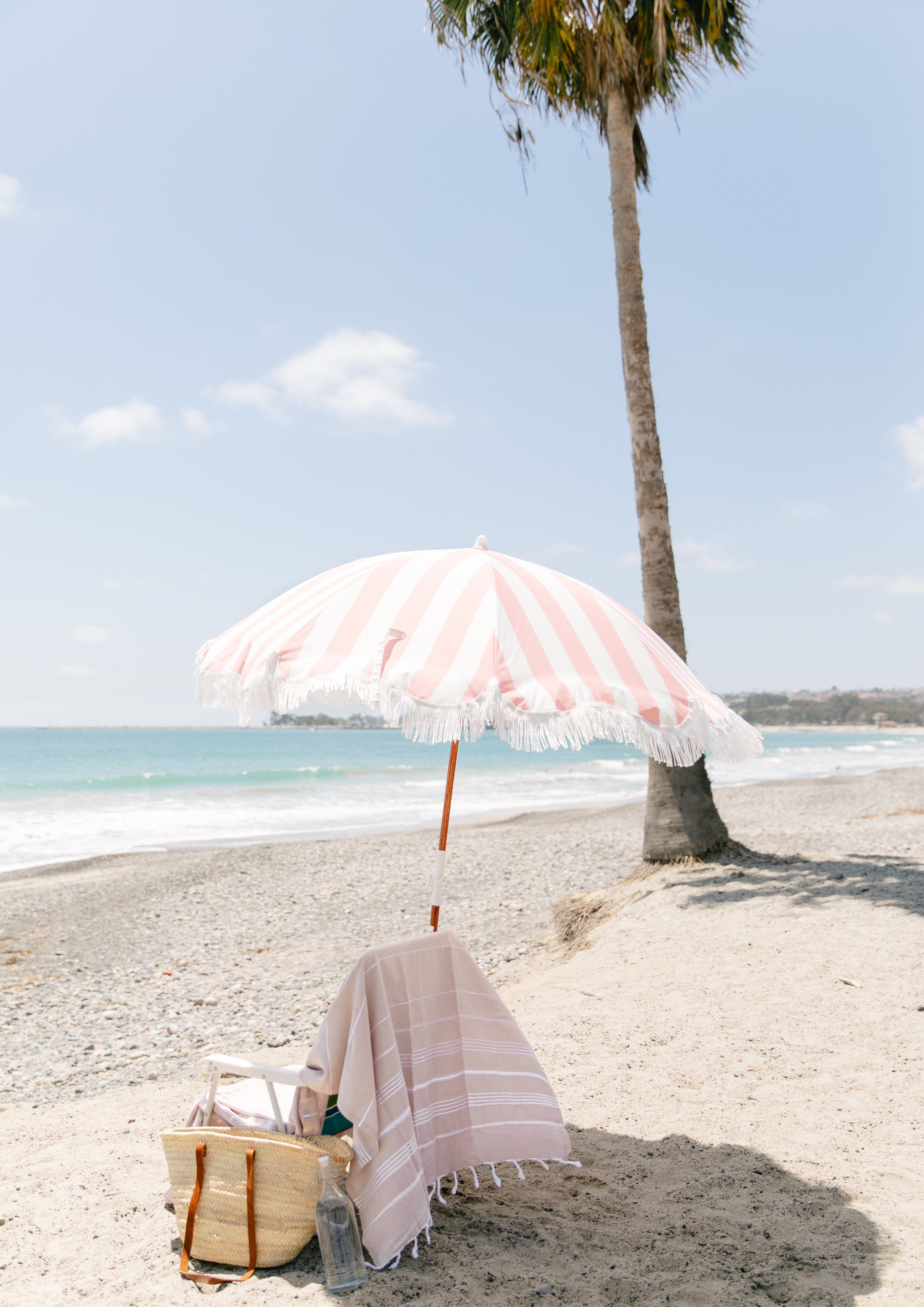 The Holiday Beach Umbrella - Pink Crew Stripe Holiday Beach Umbrella Business & Pleasure Co 