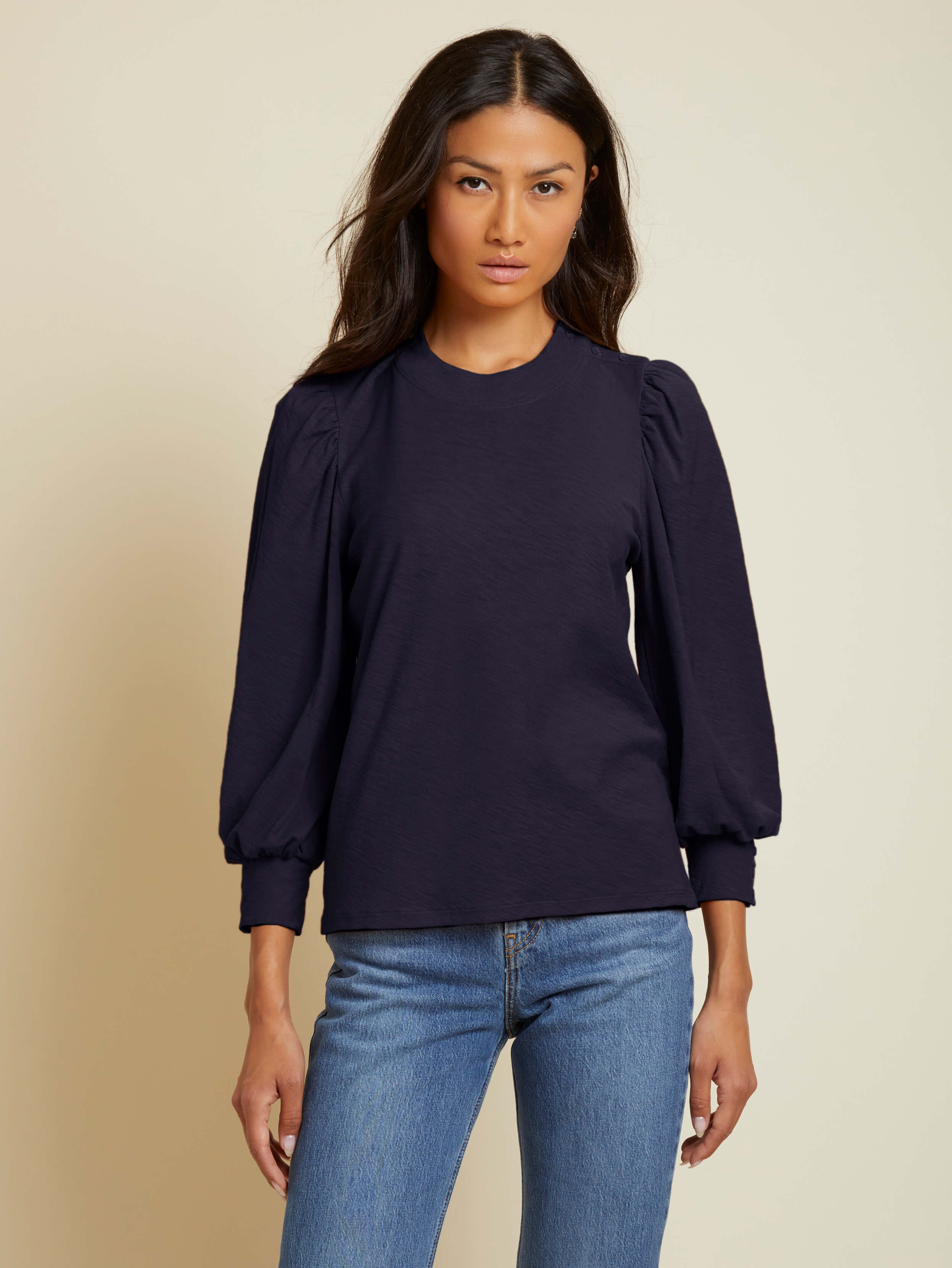 NATION LTD Brittin Button Cuff Puff Sleeve Tee