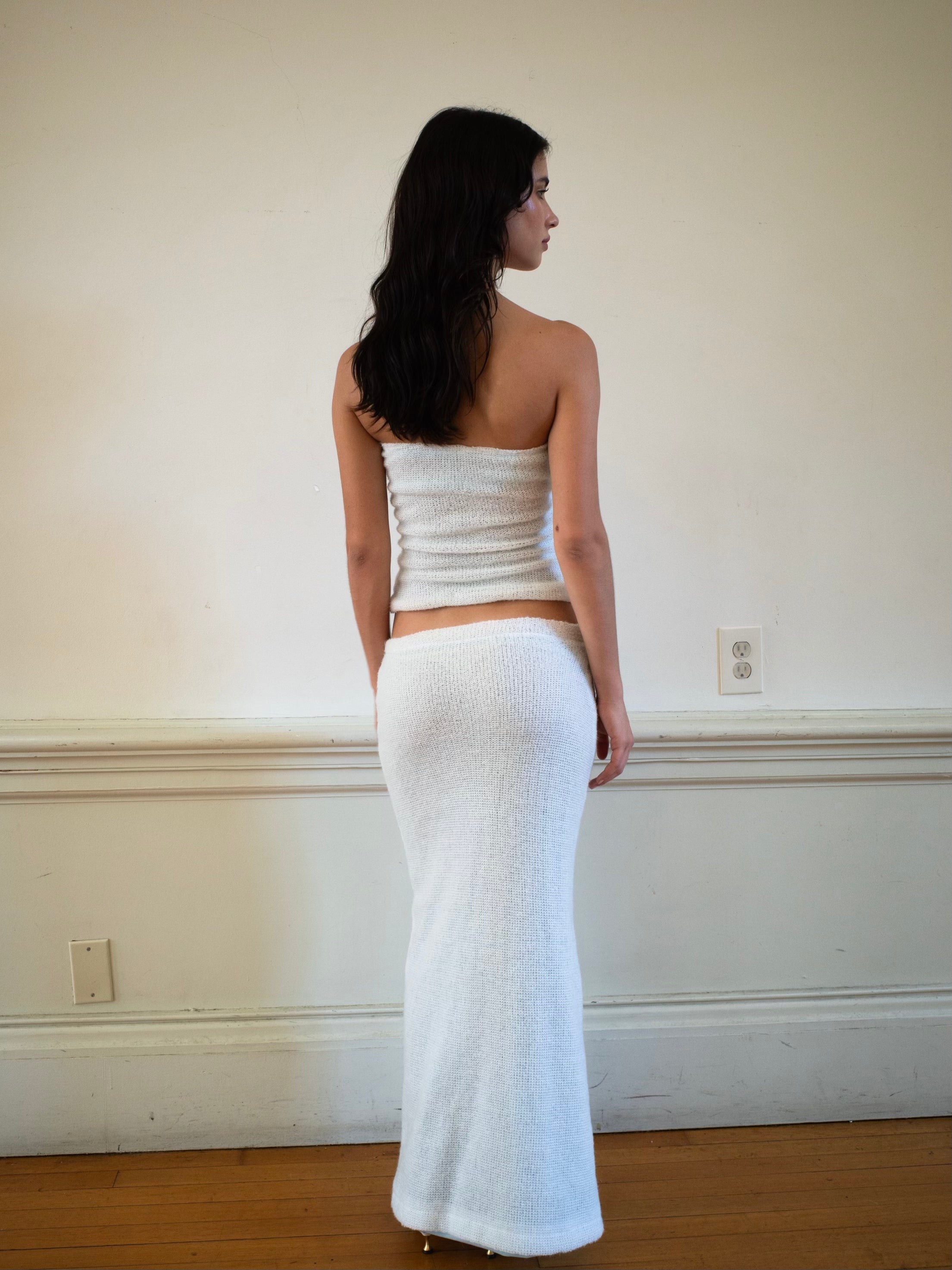 STRAPLESS TOP IN IVORY + MOHAIR