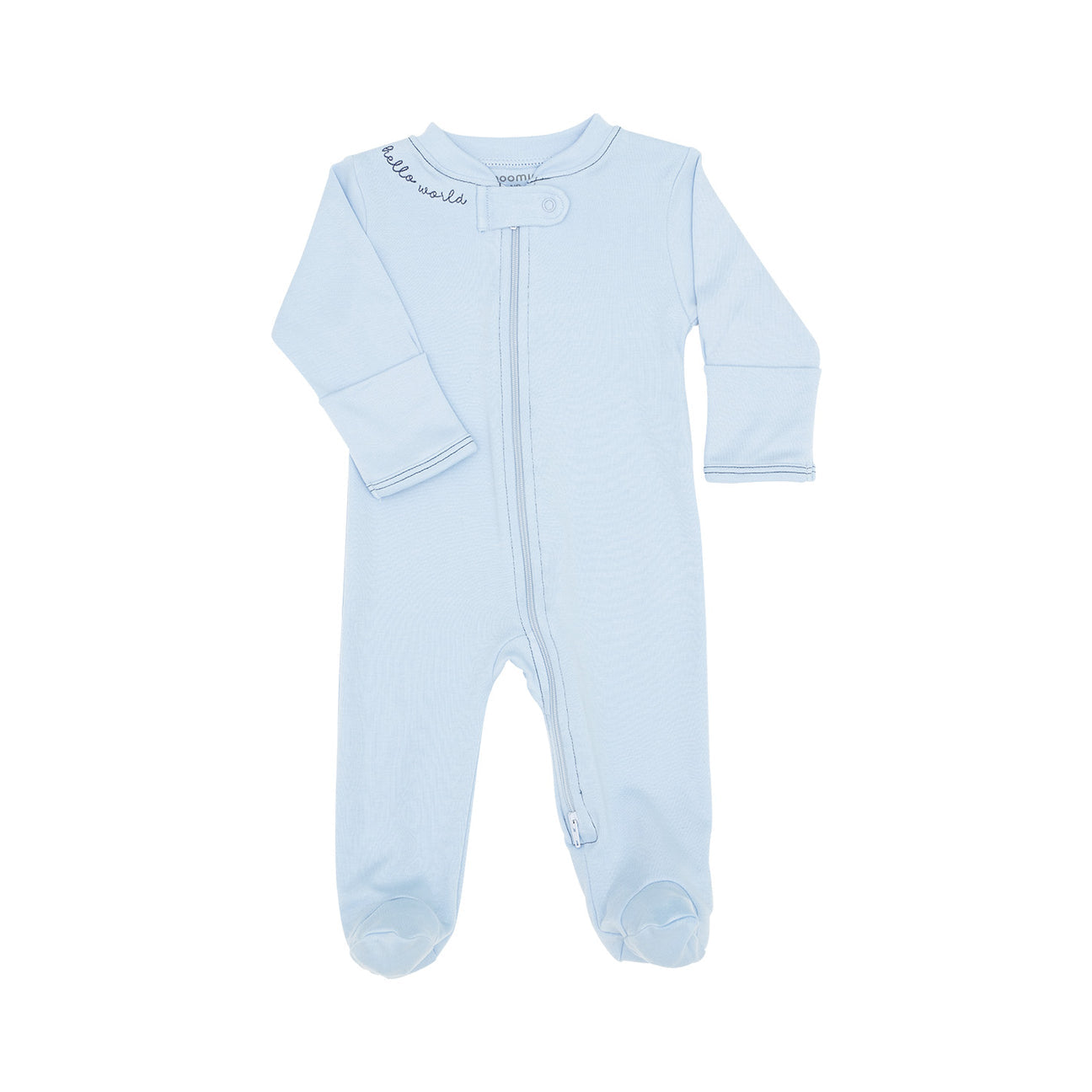 Zipper Footie Solid Light Blue Hello