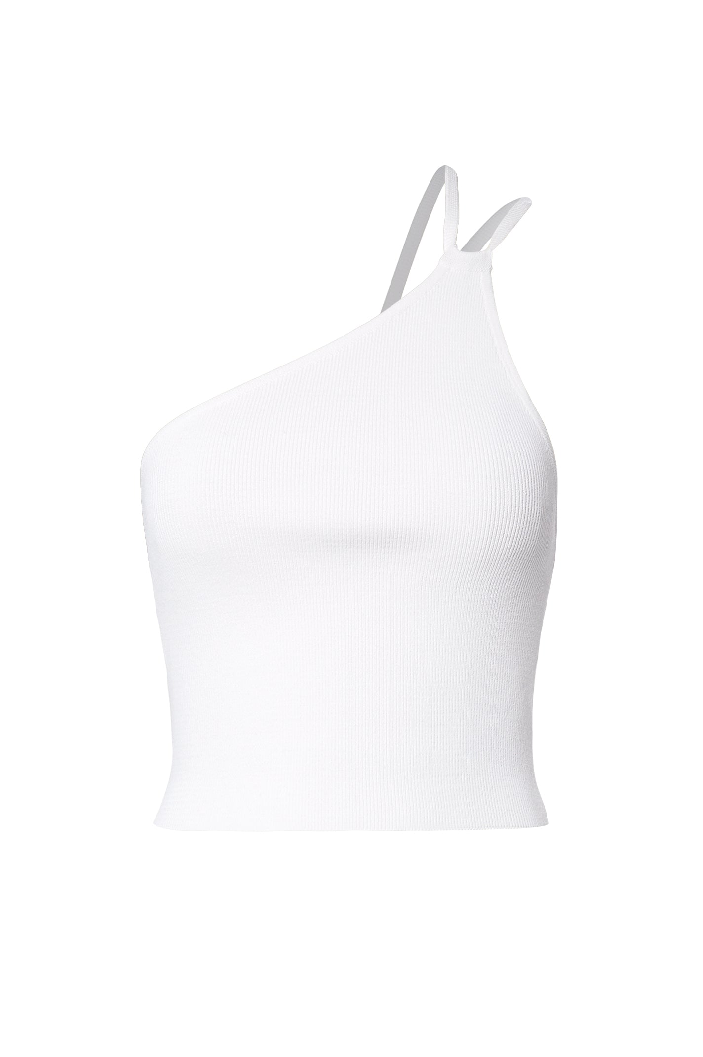 CREPE KNIT ONE SHOULDER TOP - WHITE