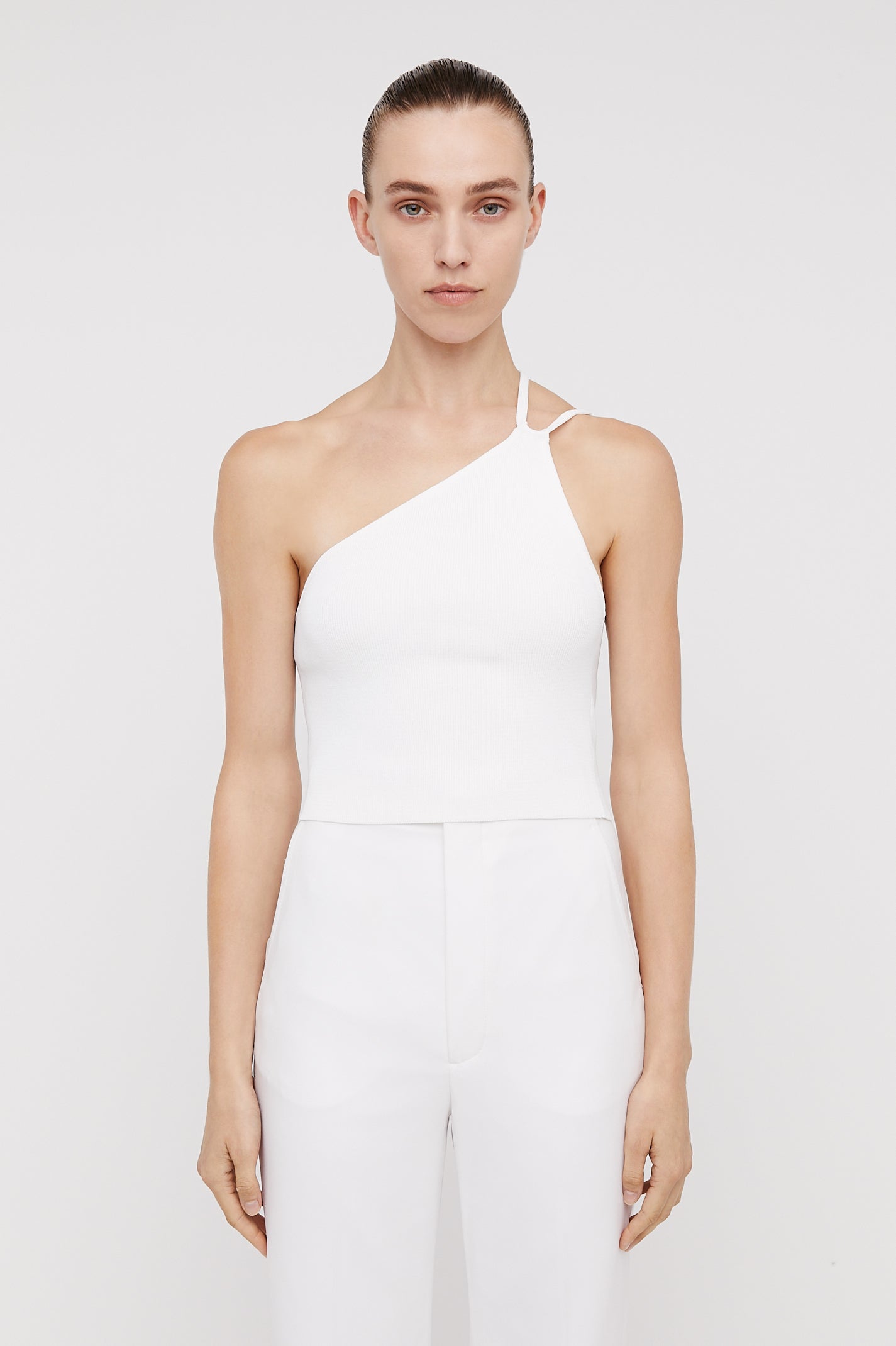 Crepe Knit One Shoulder Top White WHITE - Scanlan Theodore US