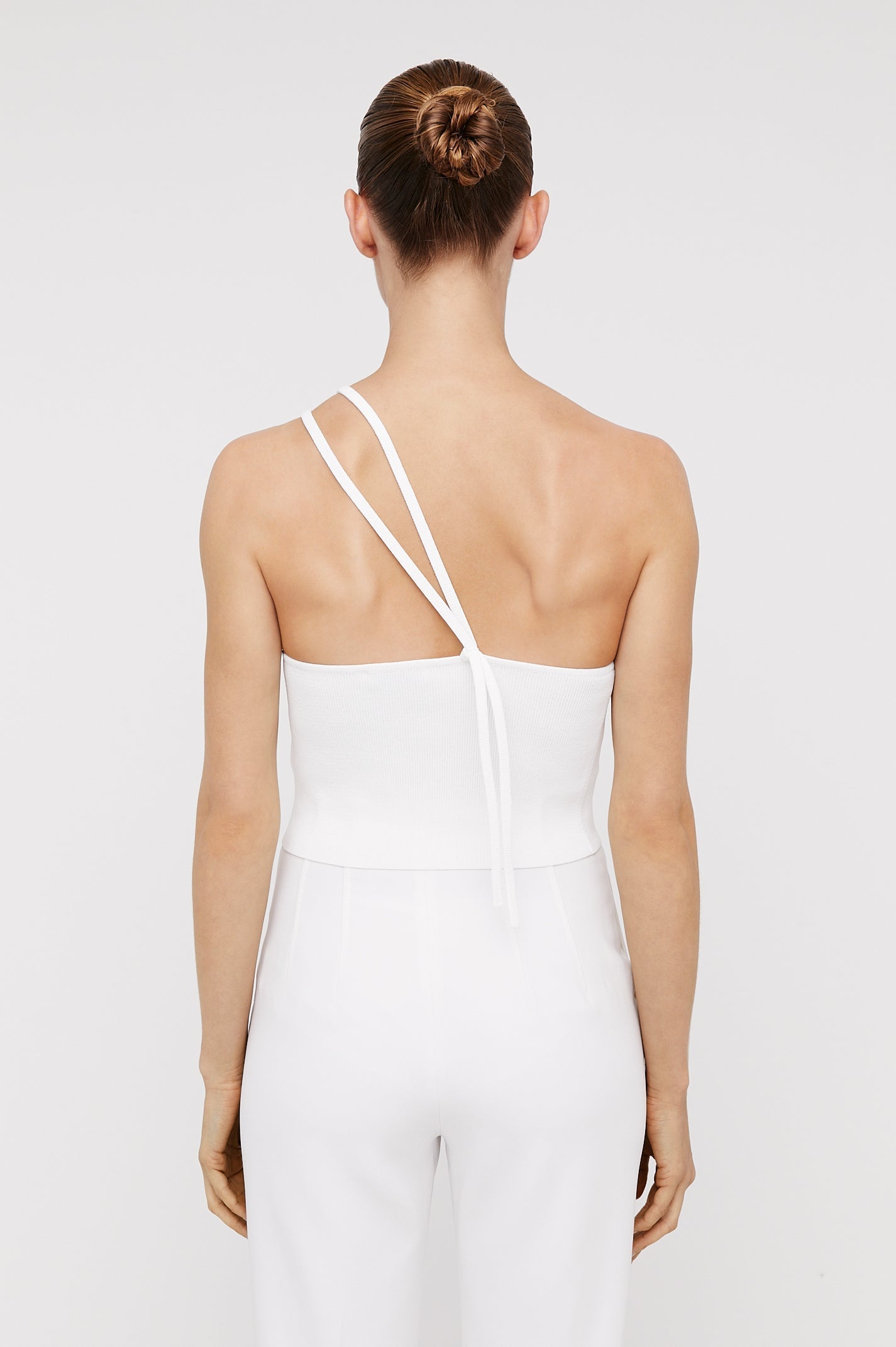 Crepe Knit One Shoulder Top White WHITE - Scanlan Theodore US