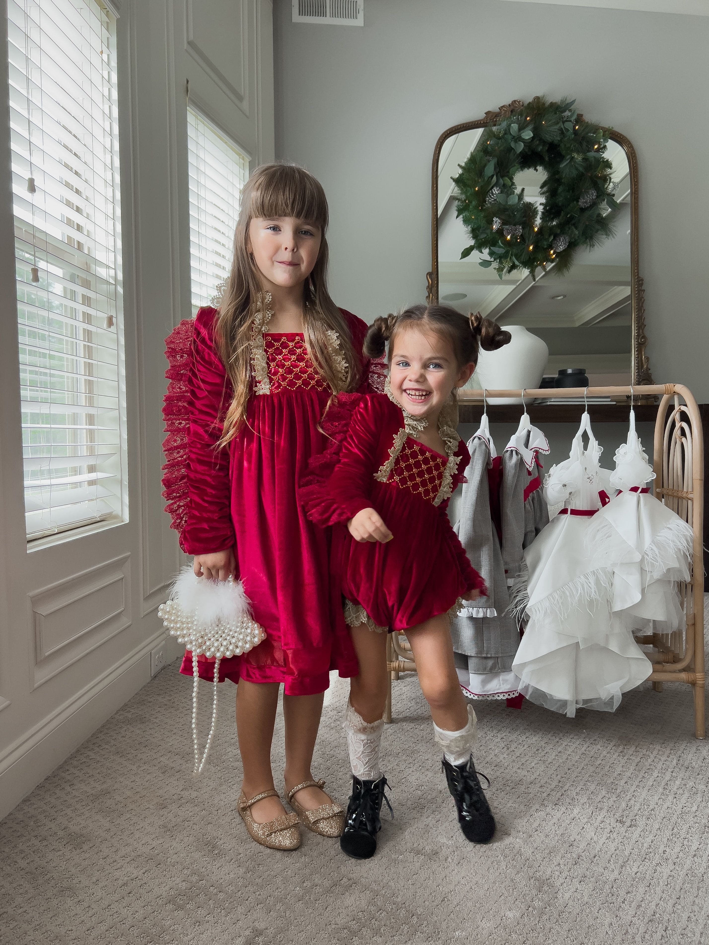 Victoria Red Velvet Romper - Petite Maison Kids