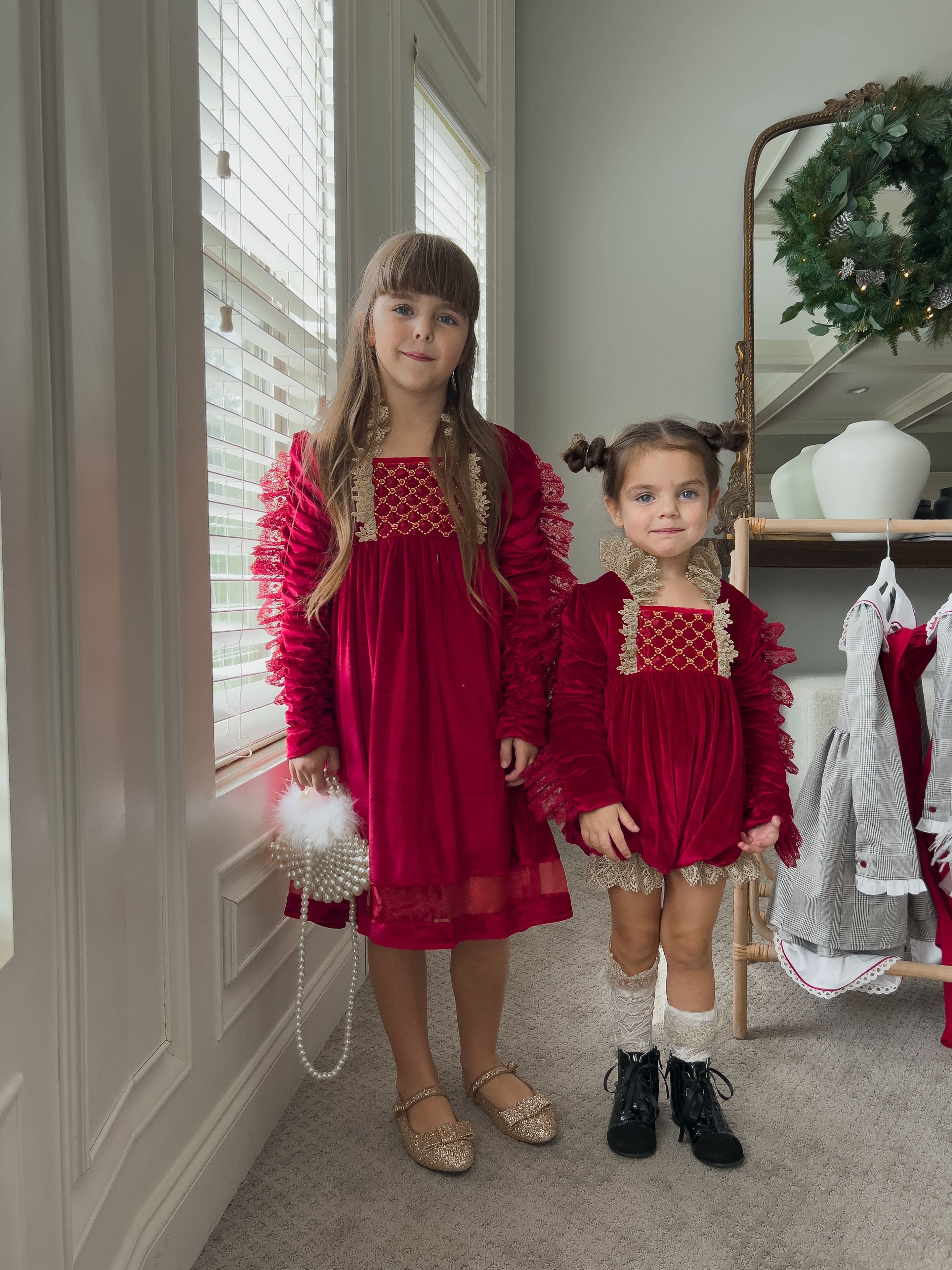 Victoria Red Velvet Romper - Petite Maison Kids