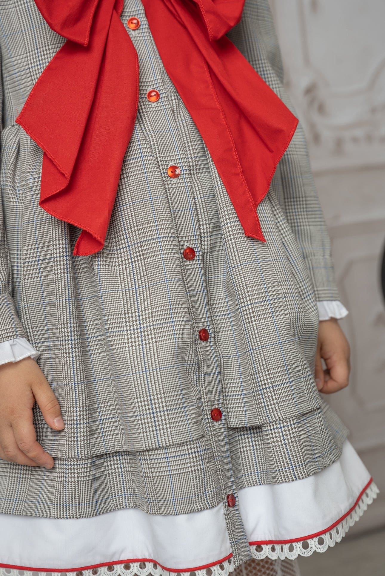 Georgina Tartan Print Dress with Red Bow - Petite Maison Kids