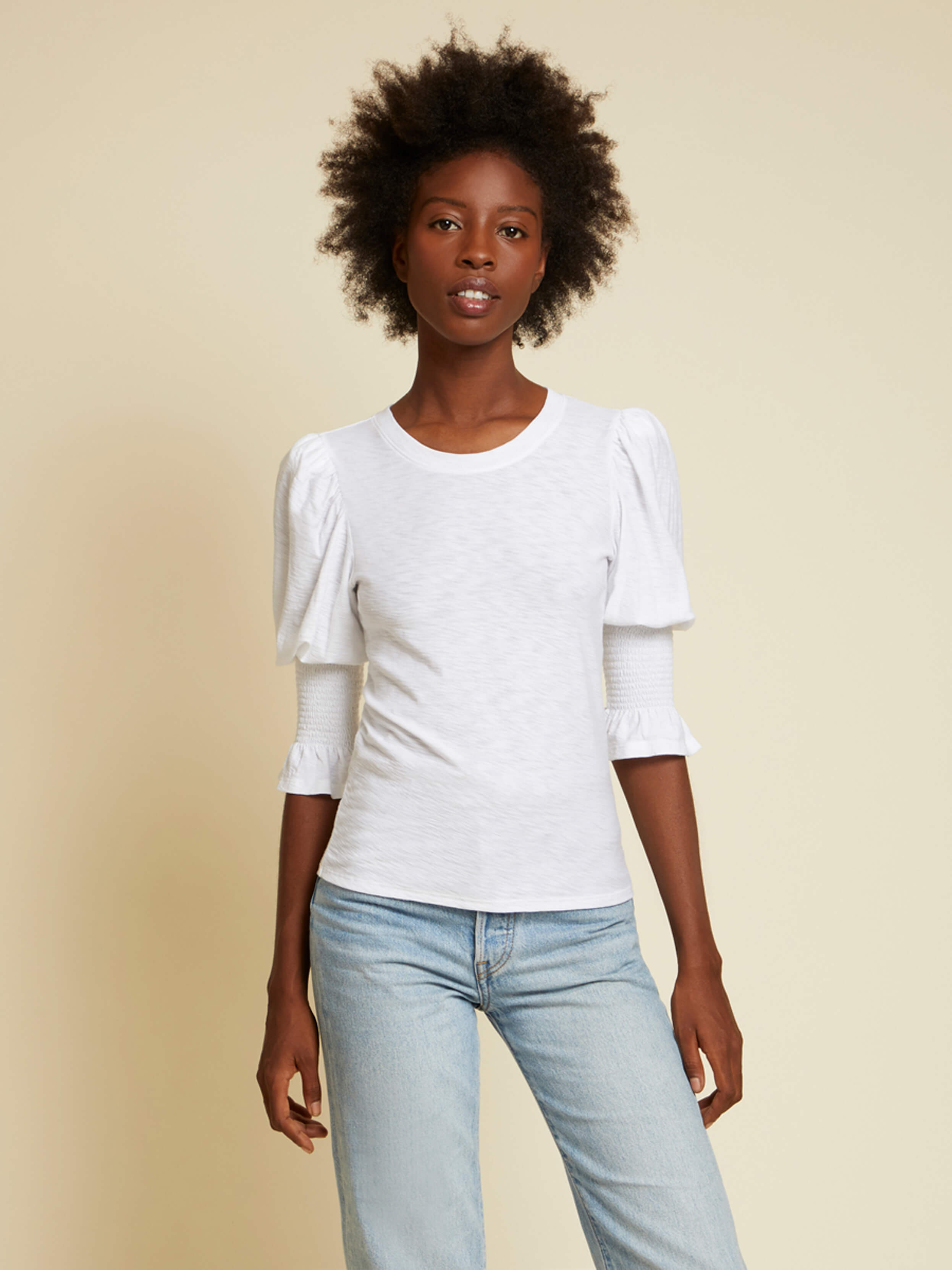 NATION LTD Cadence Smocked Puffed Flutter Sleeve Tee