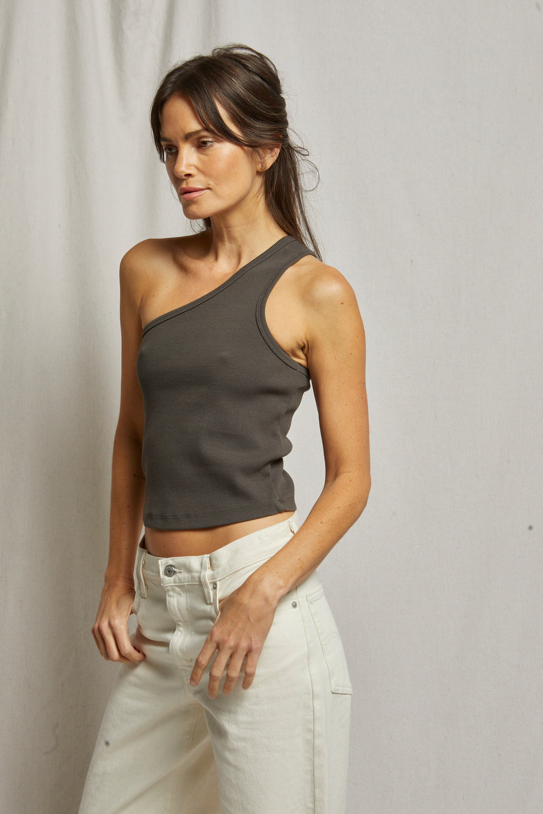 T73 - Call Me - One Shoulder Structured Rib Tank