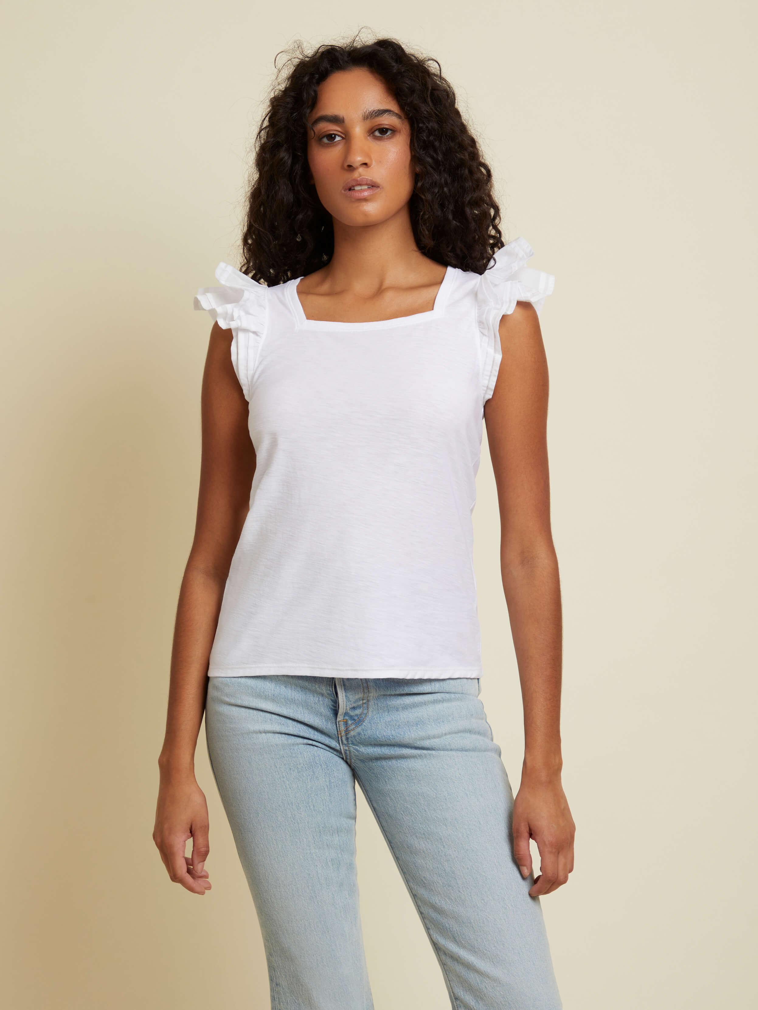 NATION LTD Cameo Notched Combo Ruffle Tank