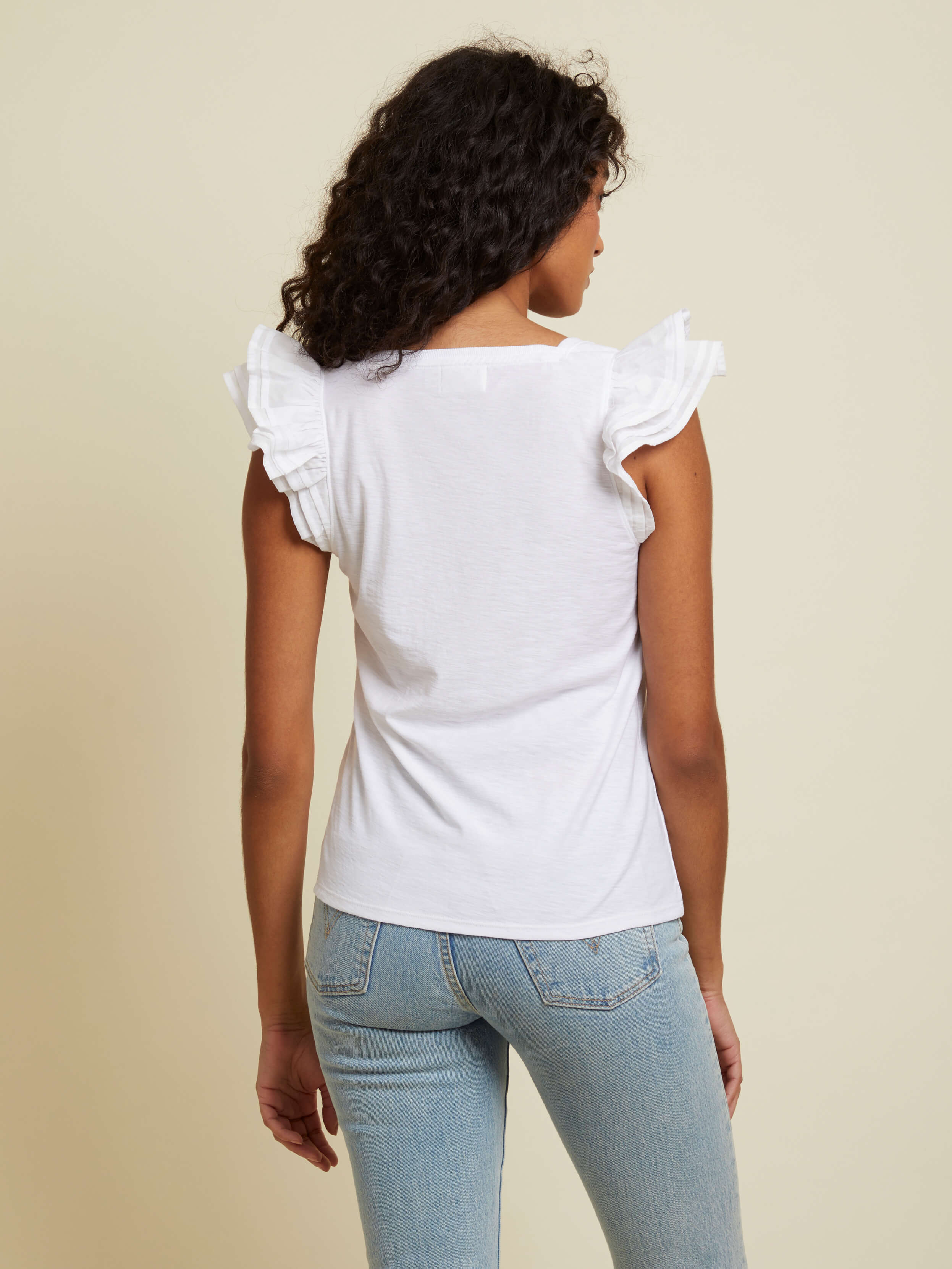 NATION LTD Cameo Notched Combo Ruffle Tank