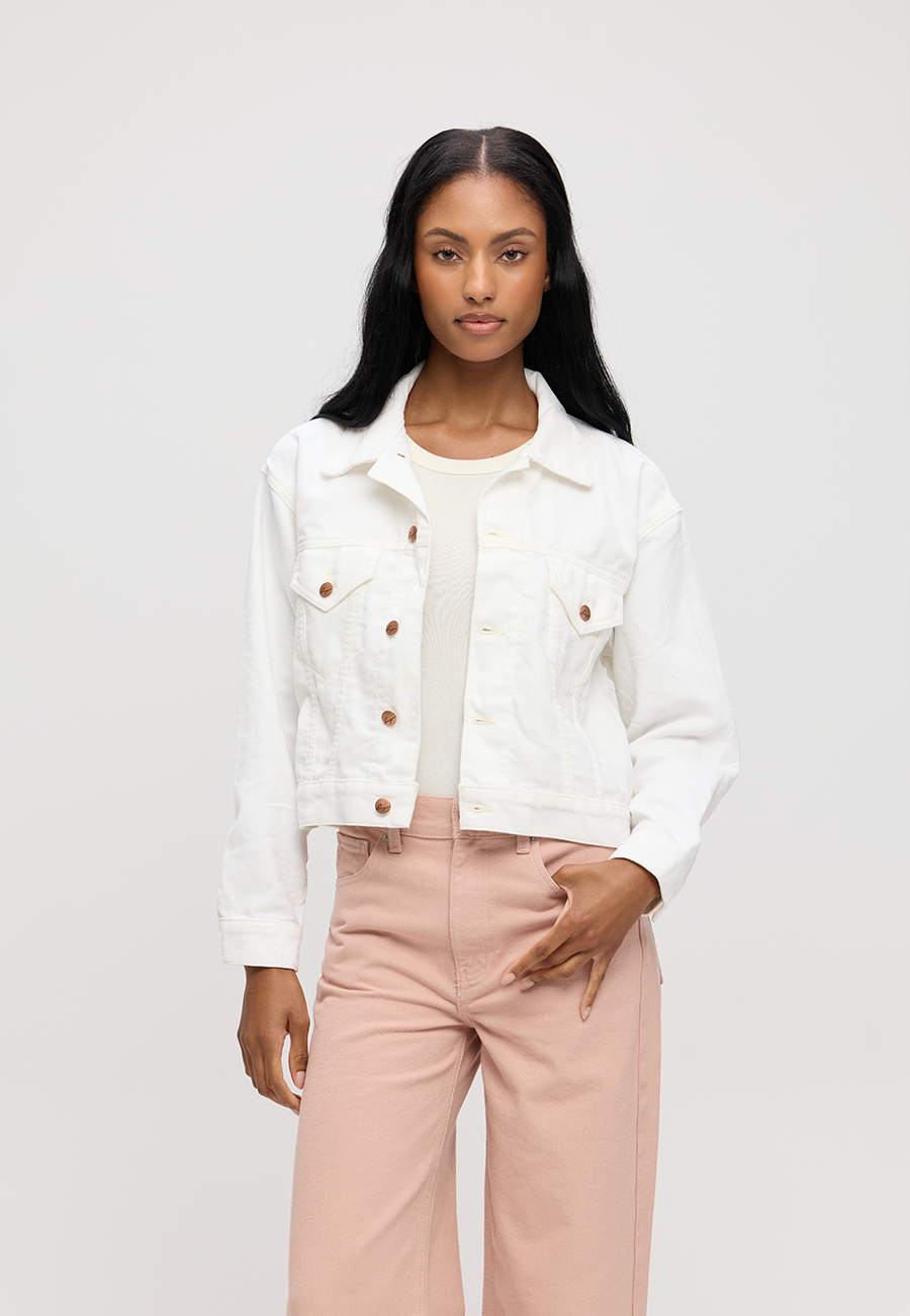 Chelsey Jacket - White Corduroy with Yellow
