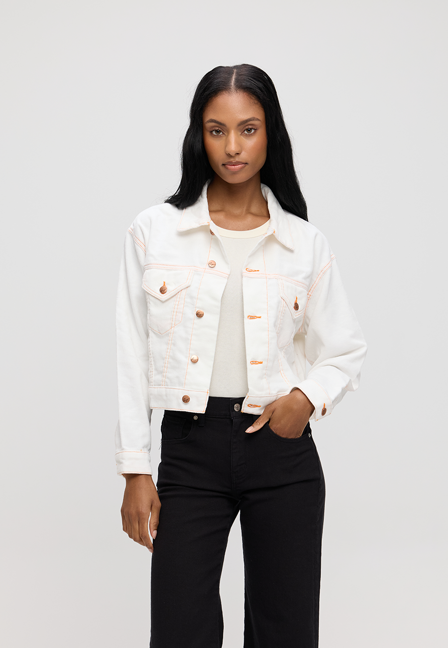 Chelsey Jacket - White Corduroy with Orange
