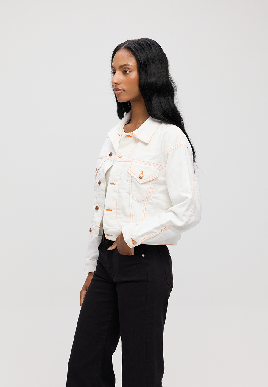 Chelsey Jacket - White Corduroy with Orange