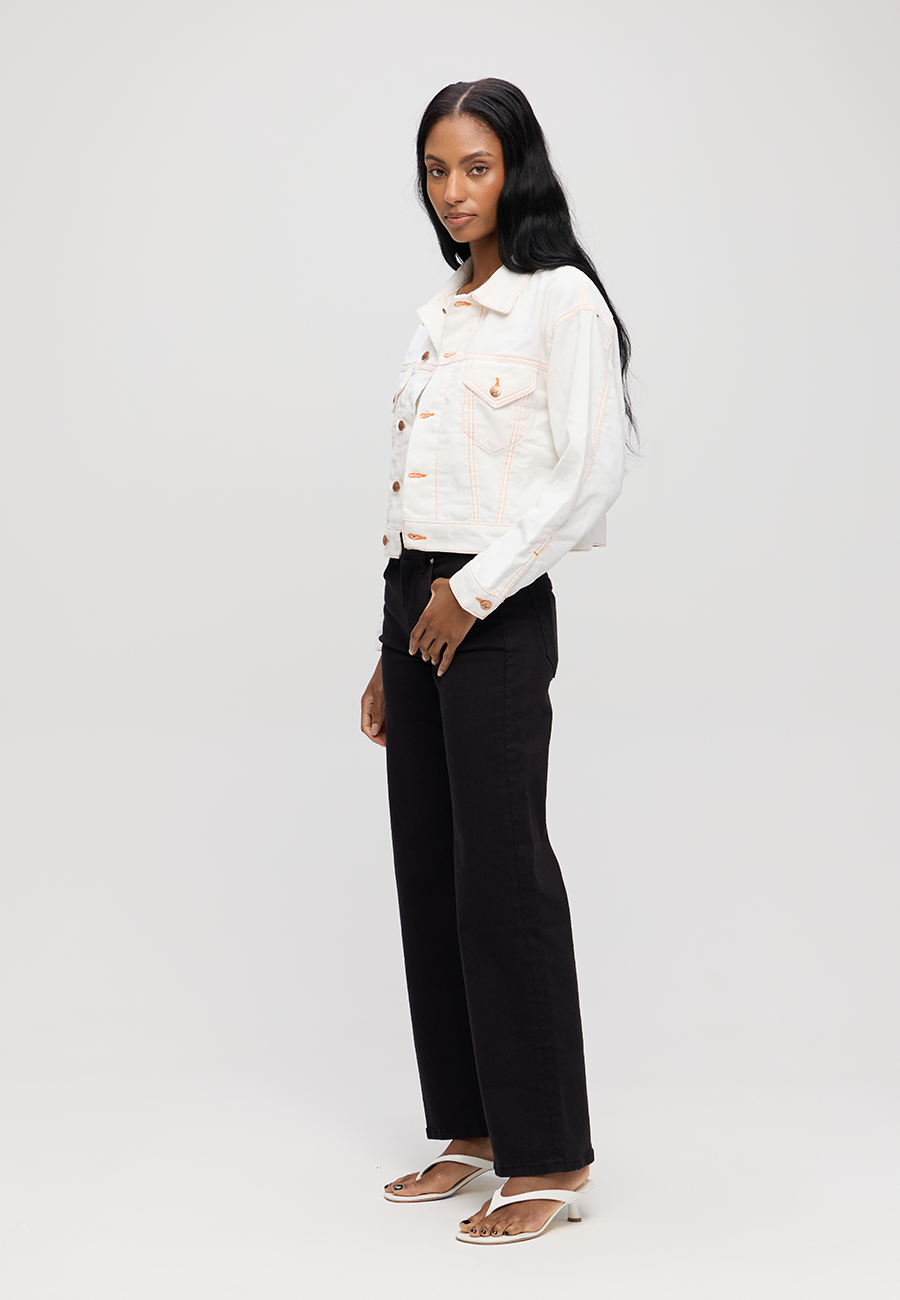 Chelsey Jacket - White Corduroy with Orange