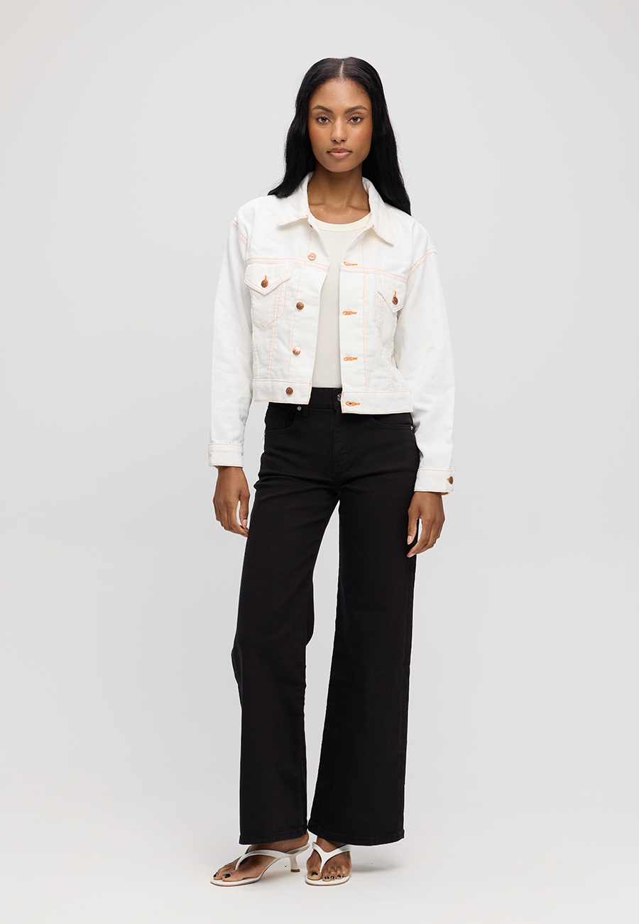 Chelsey Jacket - White Corduroy with Orange