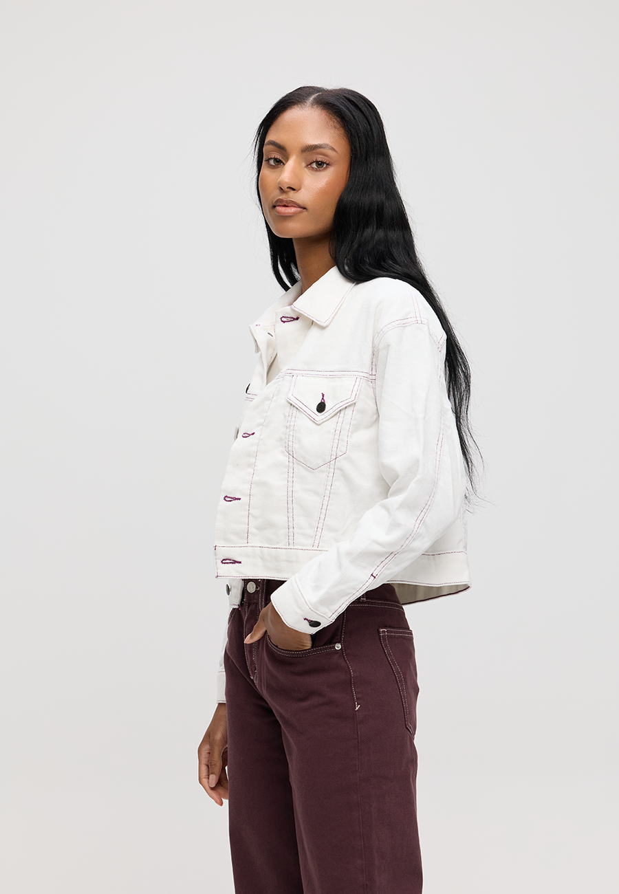 Chelsey Jacket - White Corduroy with Purple