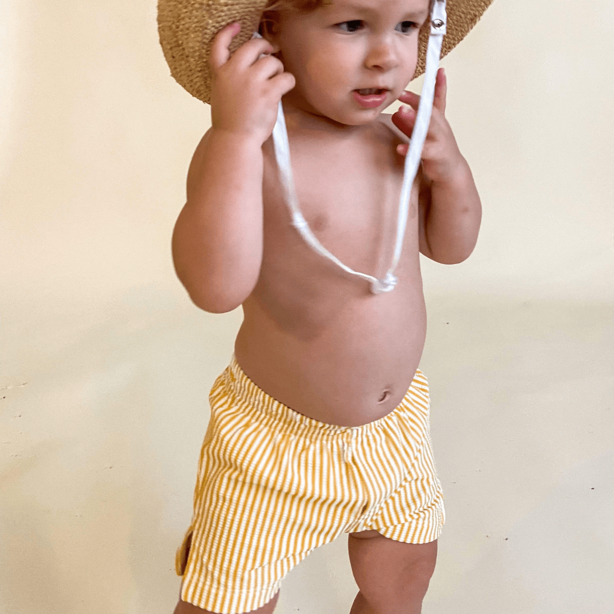 Canary Stripe Mini Swim Trunk