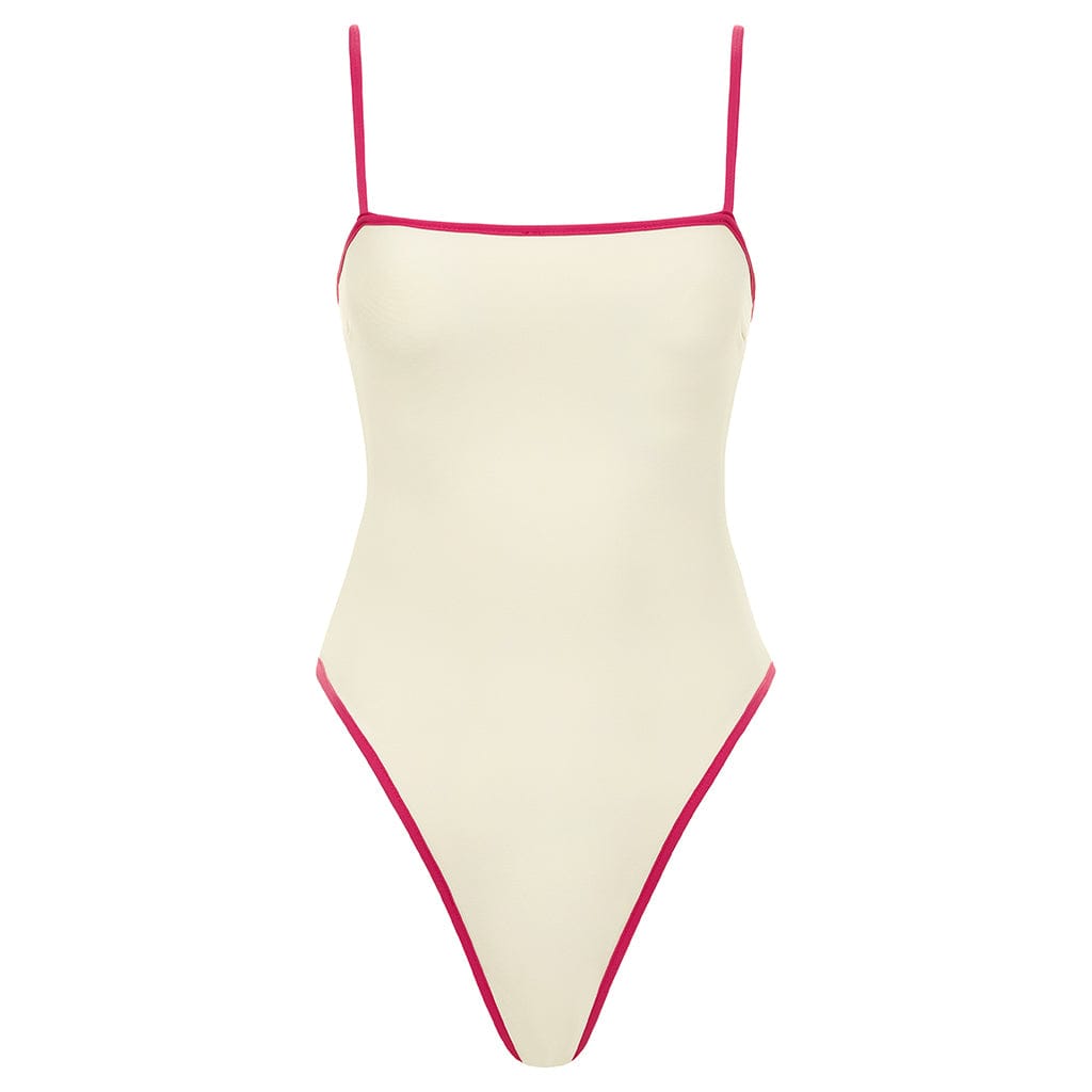 Cream Raspberry Binded Jacelyn One-Piece