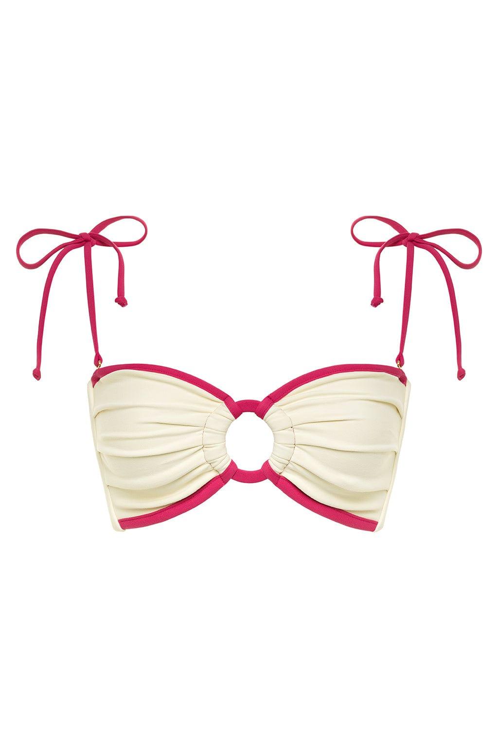 Cream Raspberry Binded Tori Ties Bandeau Bikini Top