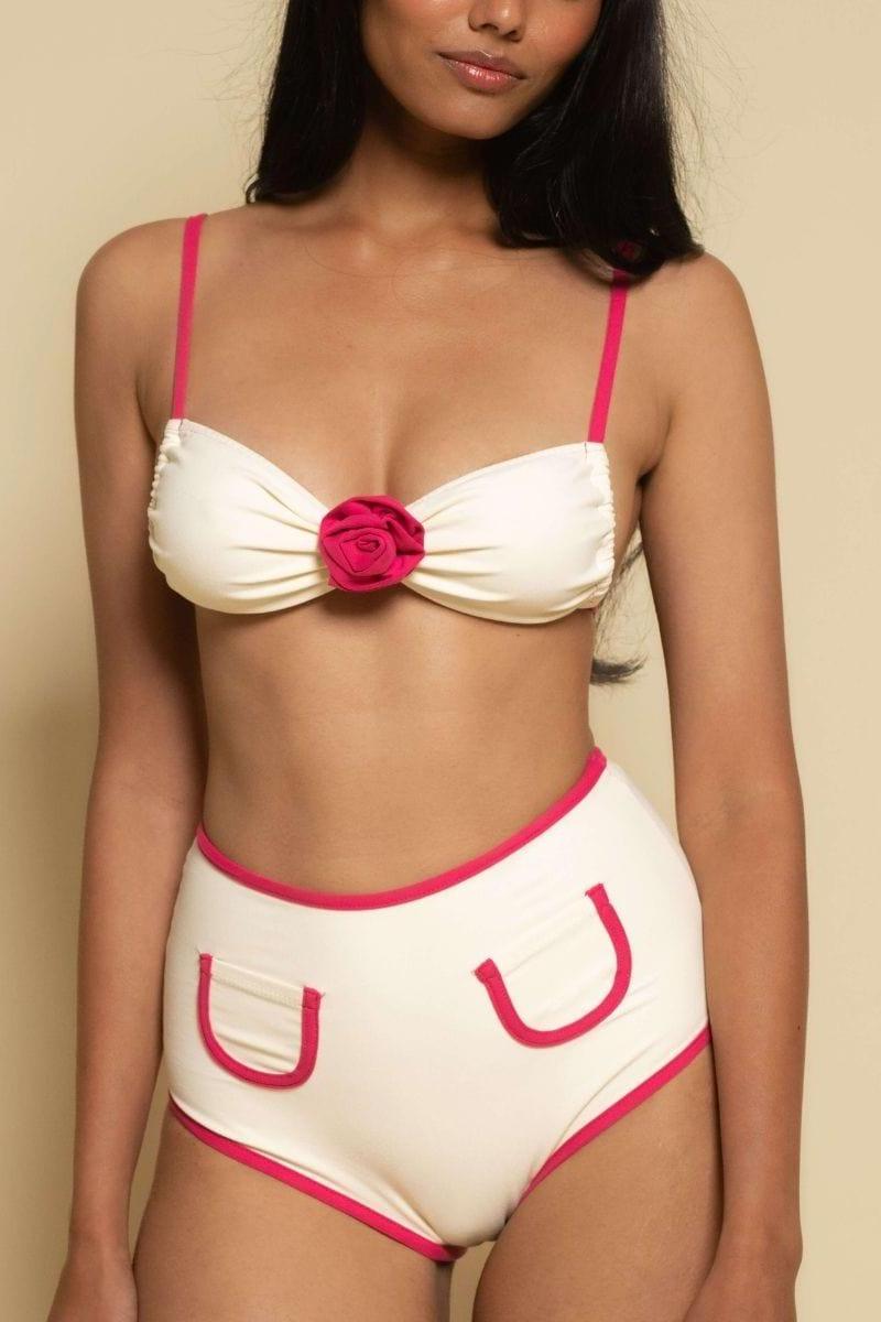 Cream Raspberry Binded Polly Bikini Bottom