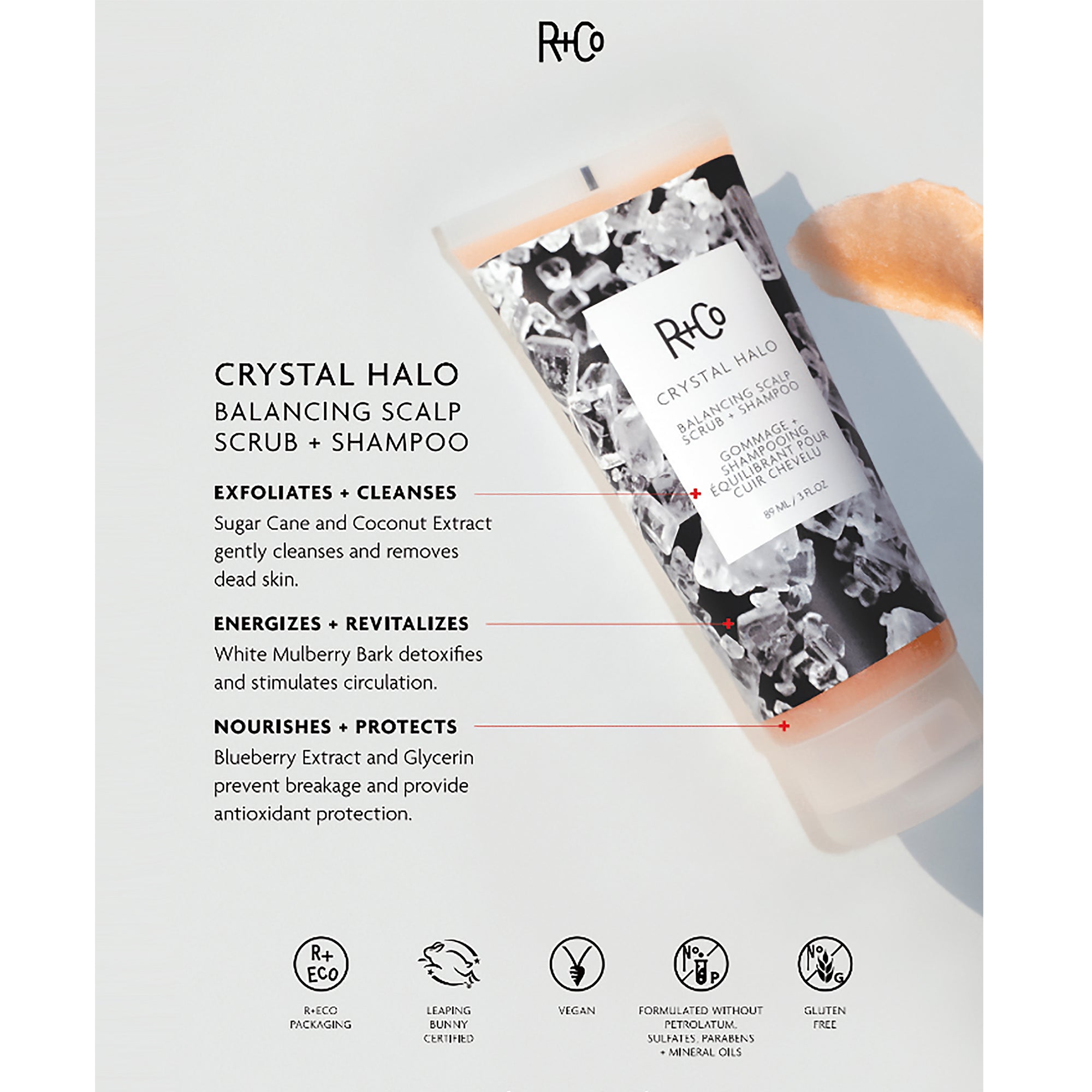 CRYSTAL HALO Balancing Scalp Scrub + Shampoo