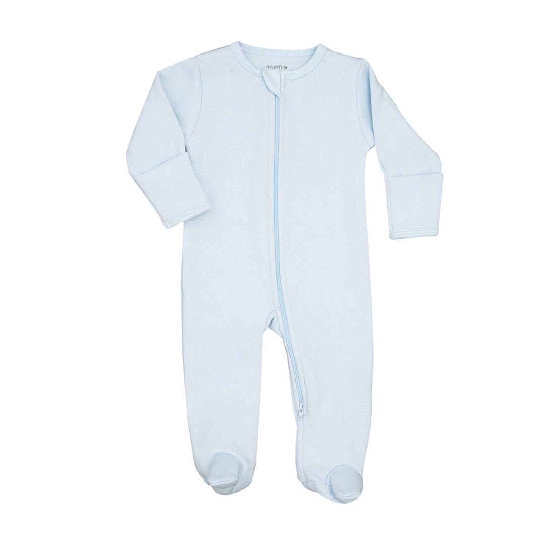 Zipper Footie Light Blue Stars Jacquard