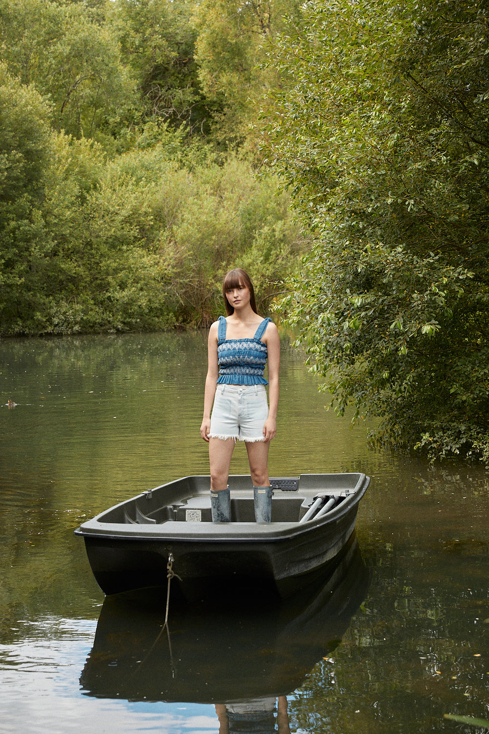 Sally Tie Bandeau Vest in Washed Indigo