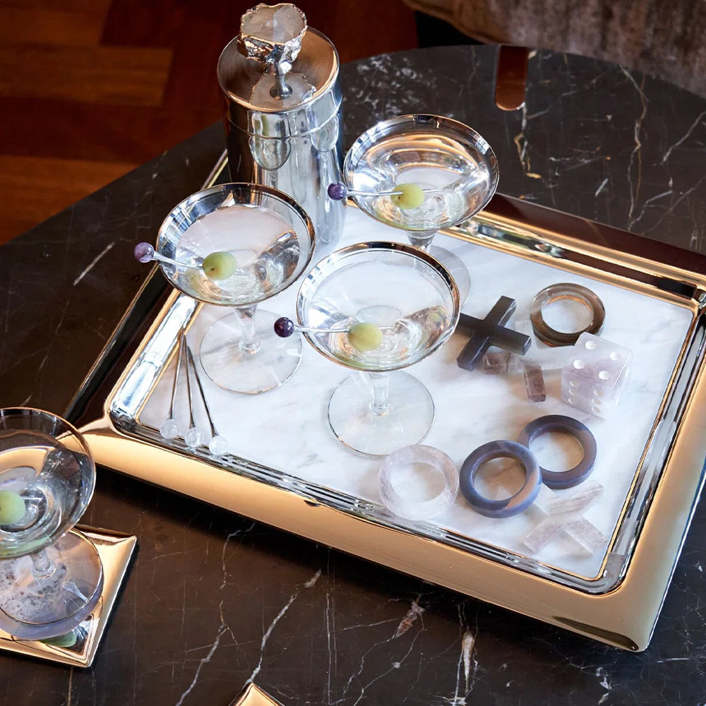 Dual Tray Marble & Silver