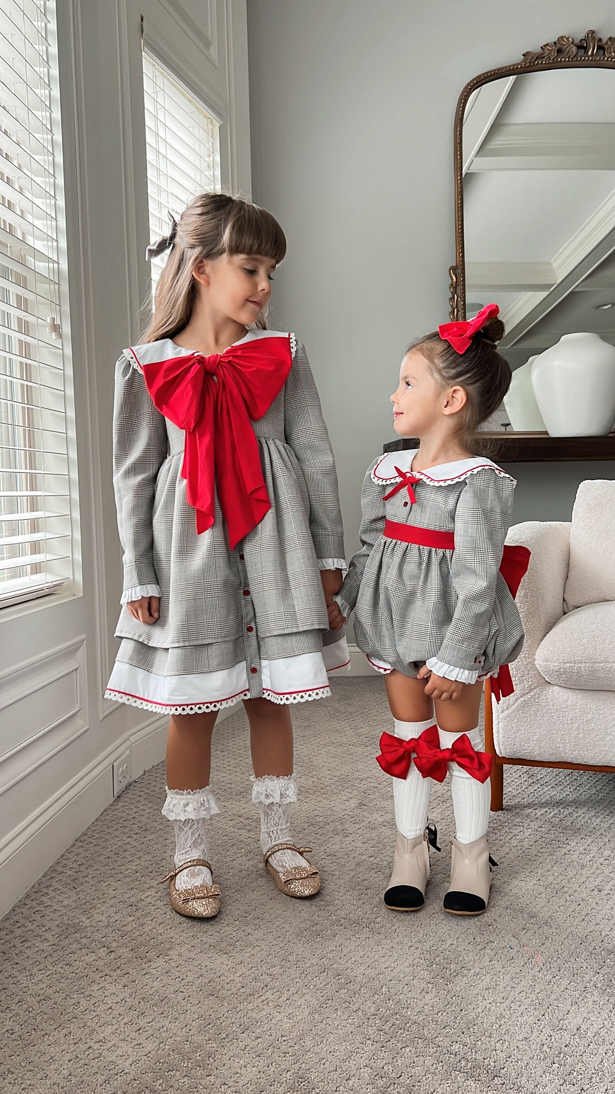 Georgina Tartan Print Dress with Red Bow - Petite Maison Kids