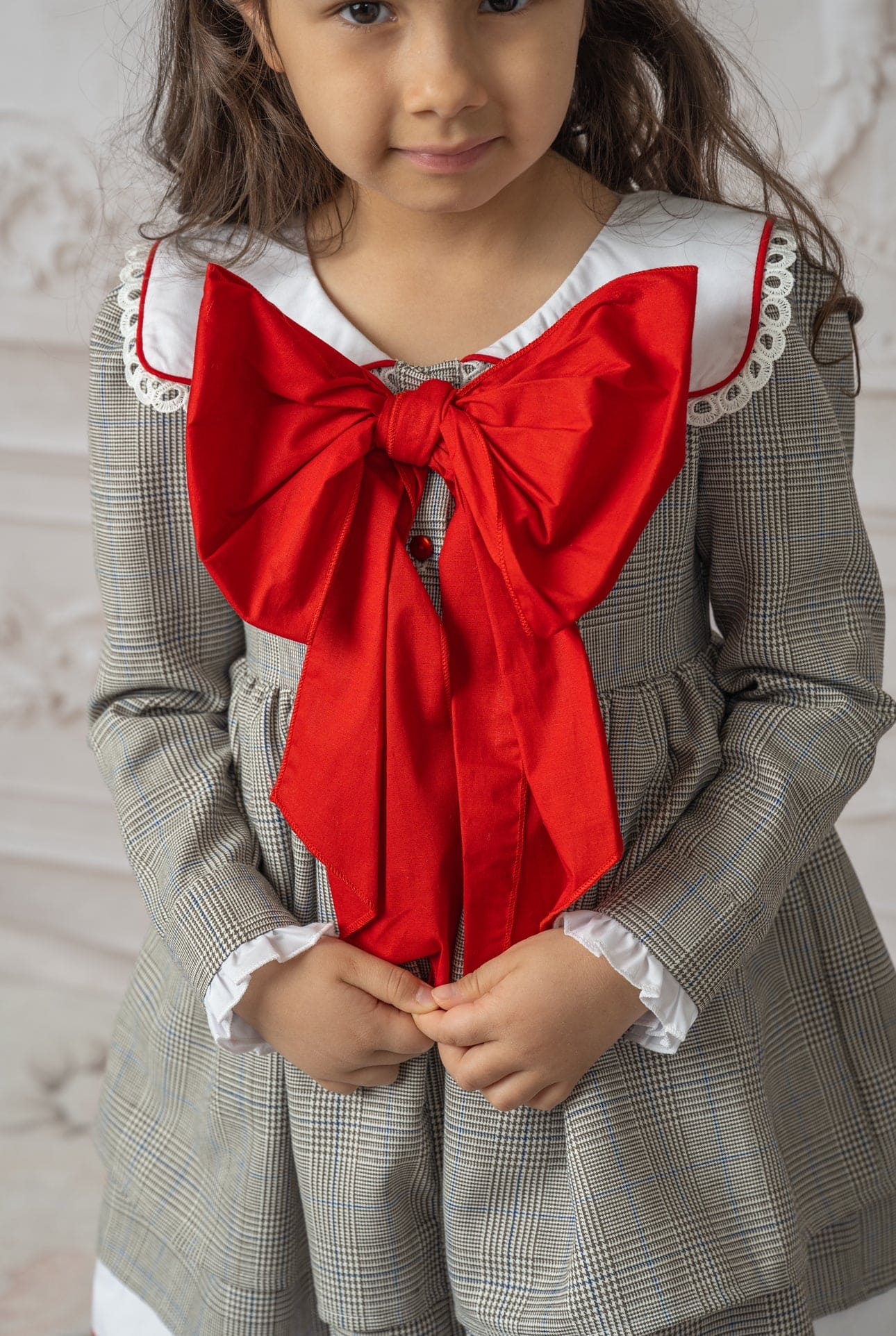 Georgina Tartan Print Dress with Red Bow - Petite Maison Kids