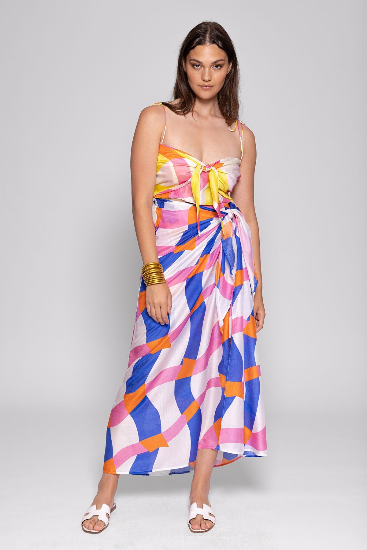 ENOLA LONG DRESS NISSA PRINT BICOLOR