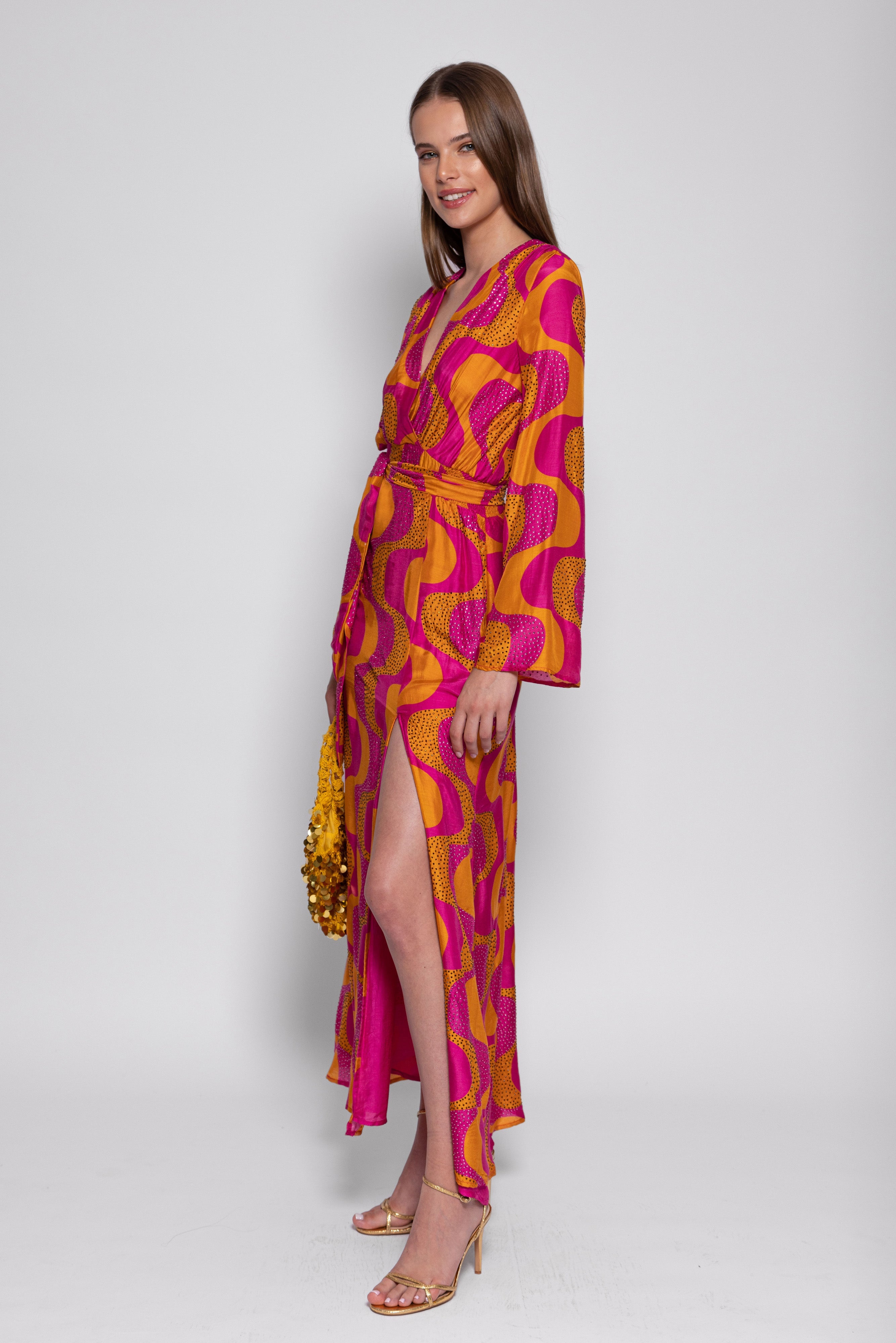 ENORA LONG DRESS AMAZONIA FUCHSIA & ORANGE