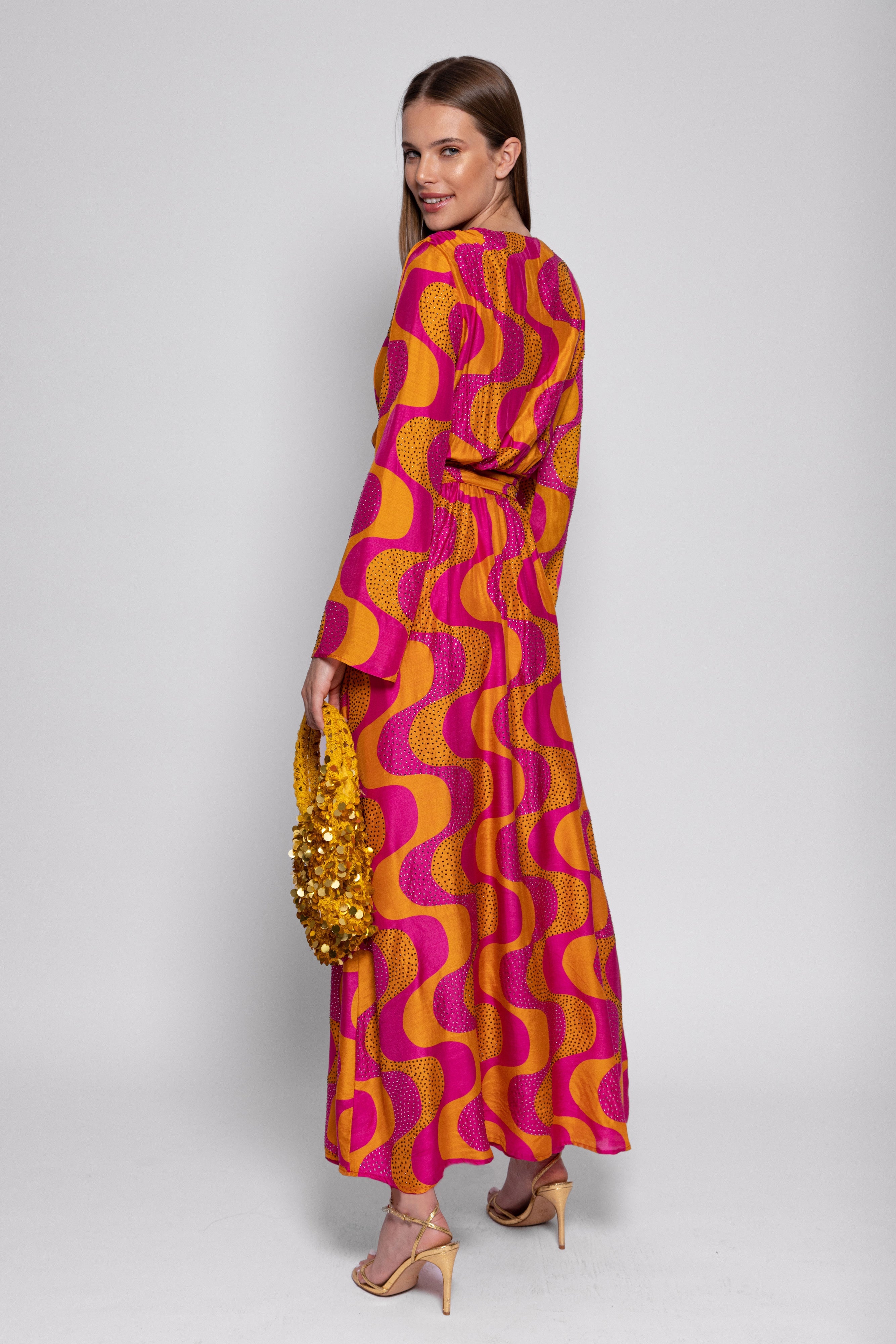 ENORA LONG DRESS AMAZONIA FUCHSIA & ORANGE