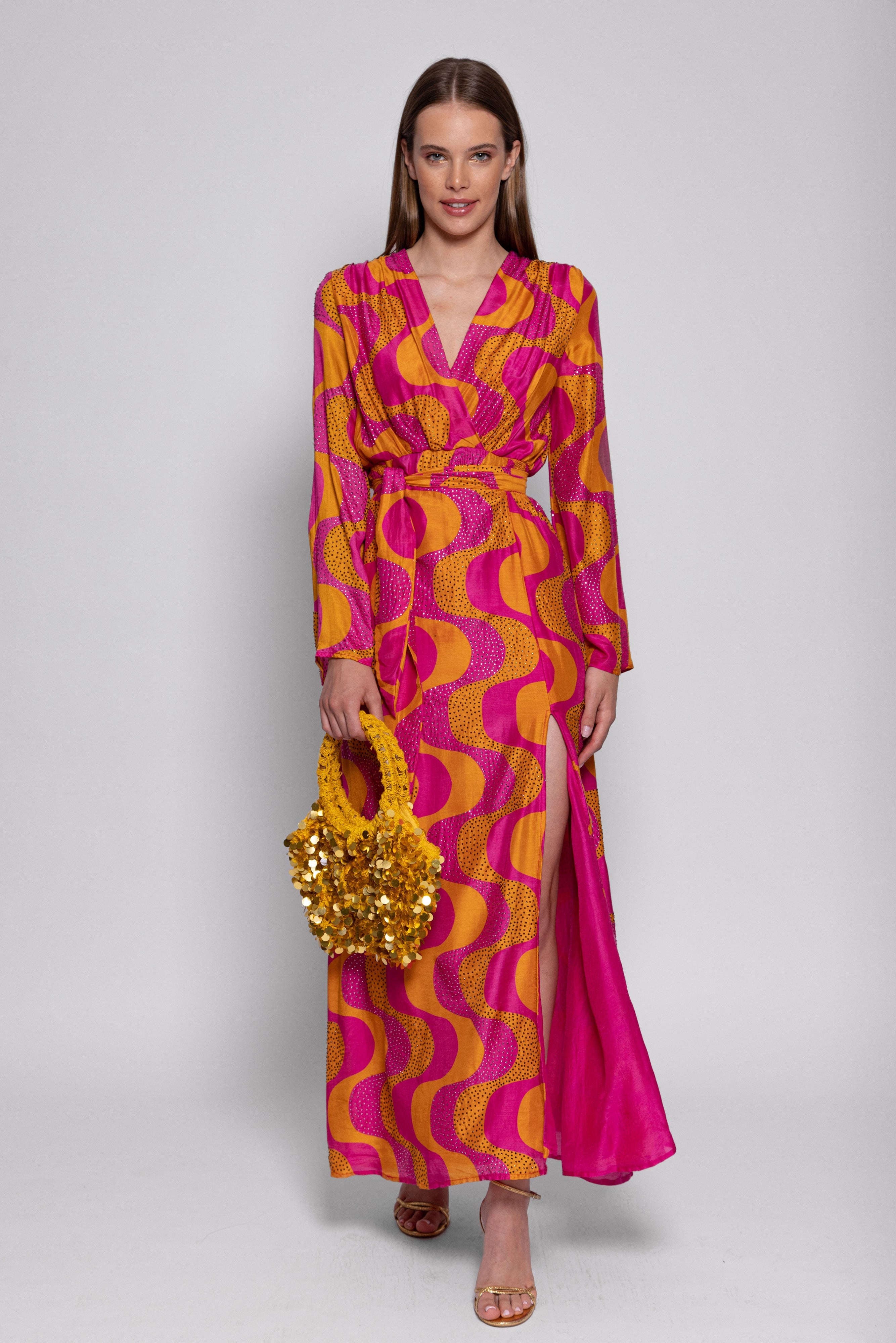 ENORA LONG DRESS AMAZONIA FUCHSIA & ORANGE