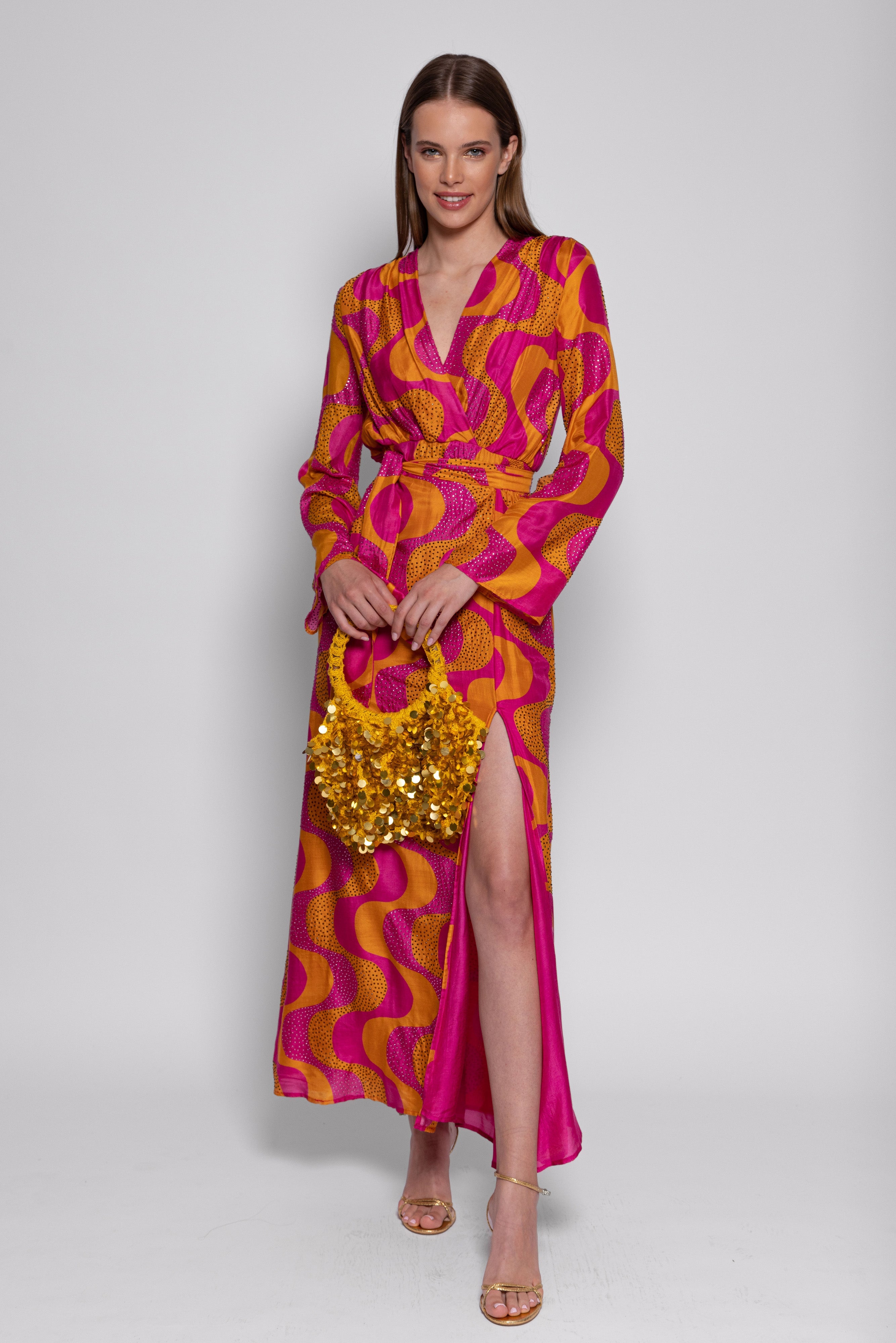 ENORA LONG DRESS AMAZONIA FUCHSIA & ORANGE