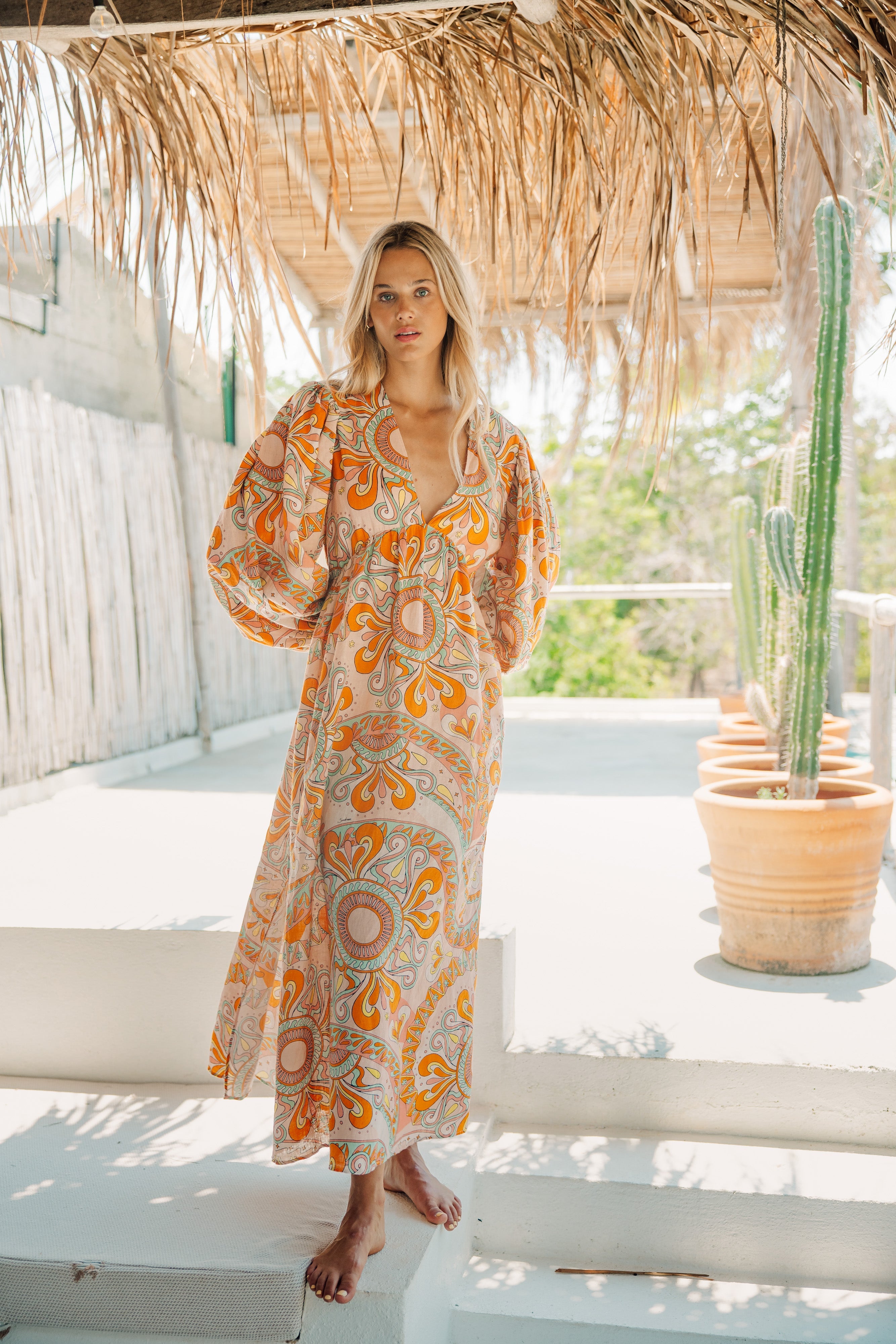 EVA LONG DRESS LINEN HAVANA AQUARELLE